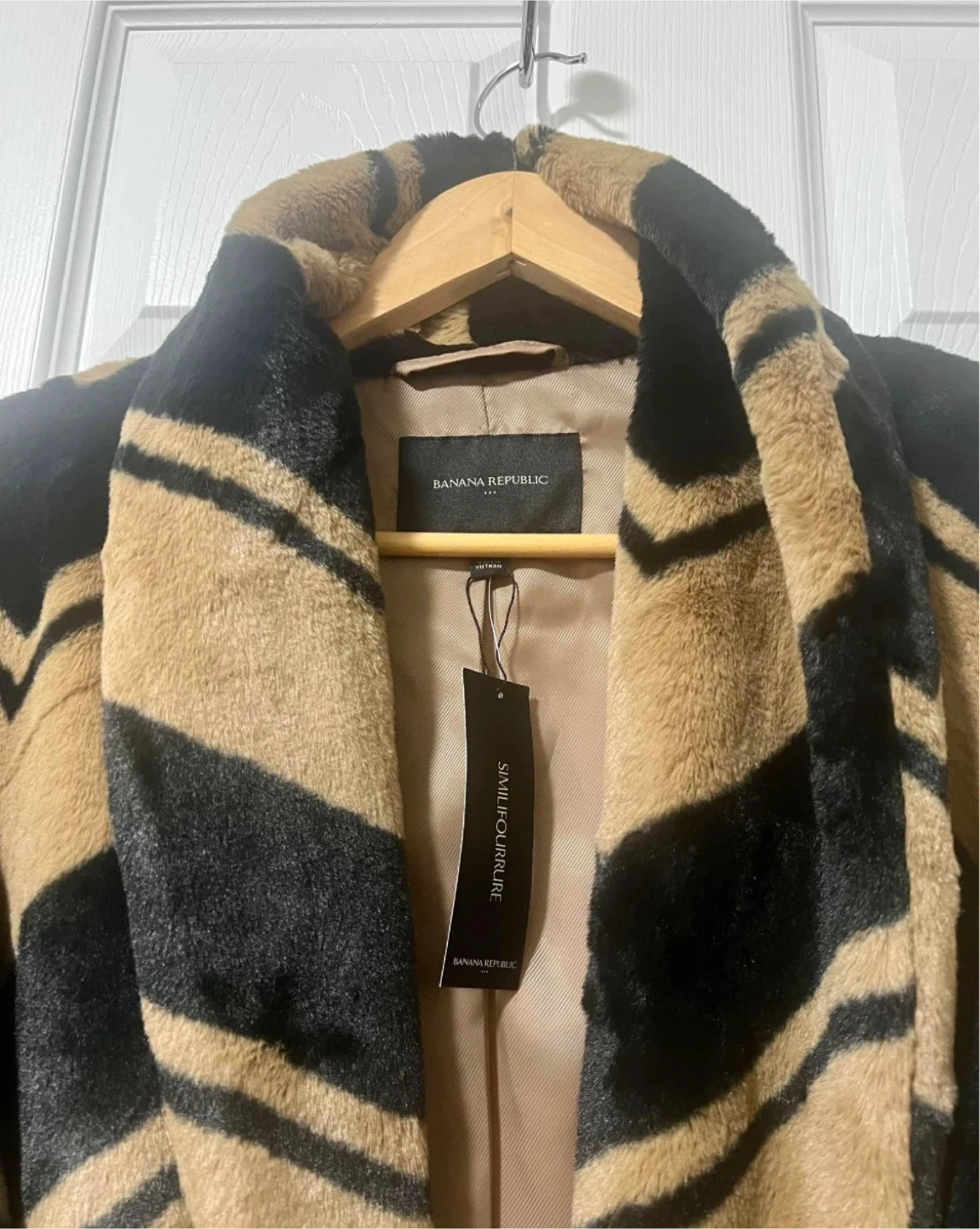 Banana Republic Faux Fur Chevron Coat - Tan/Black