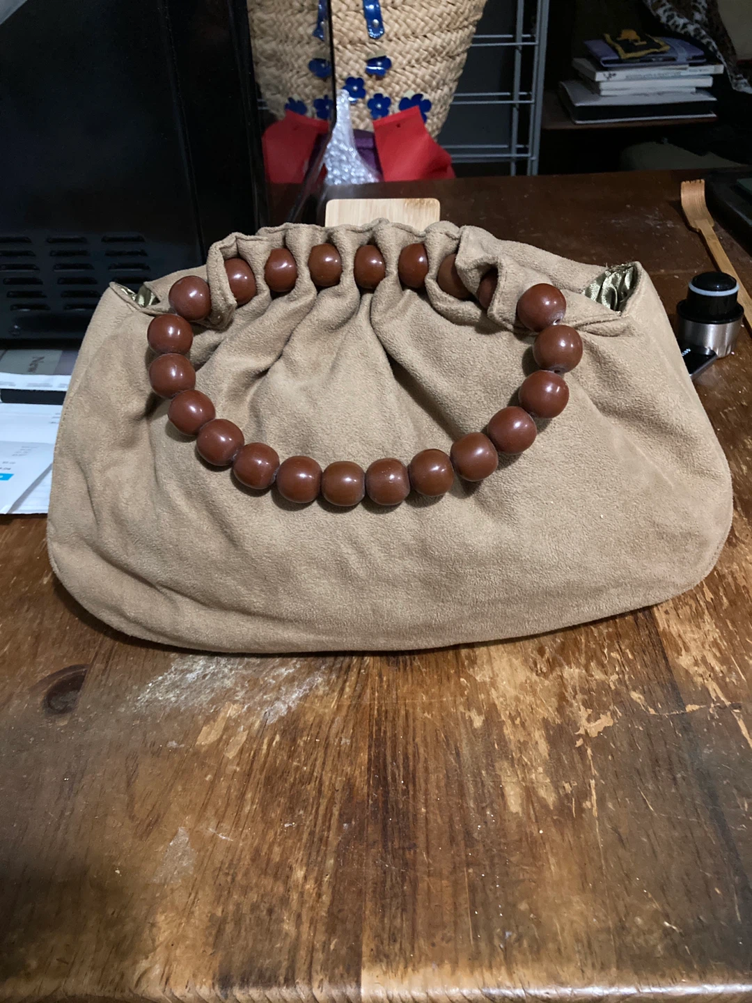 Beaded Clutch Purse with Wooden Handle - photo 2
