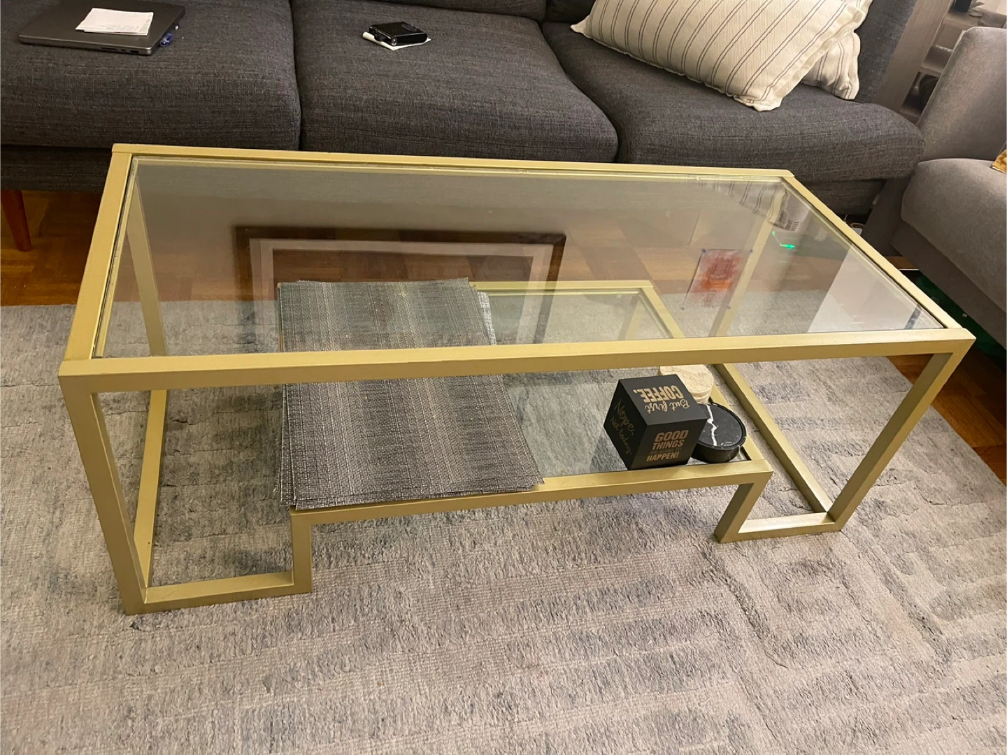Mercer41 Imel Frame Coffee Table with Storage - Gold