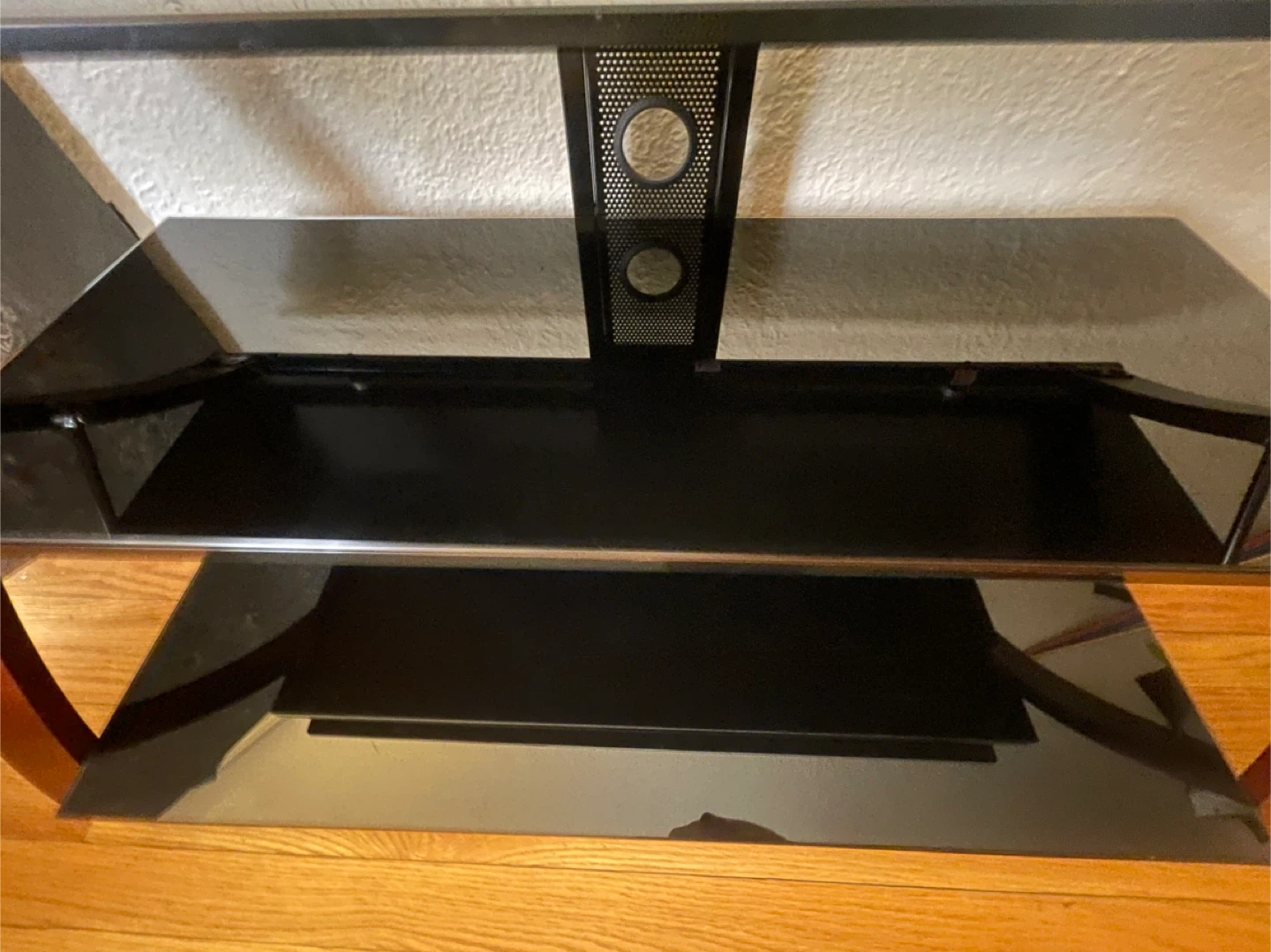 3-Tier Black Glass TV Stand with Wood Accents - photo 4