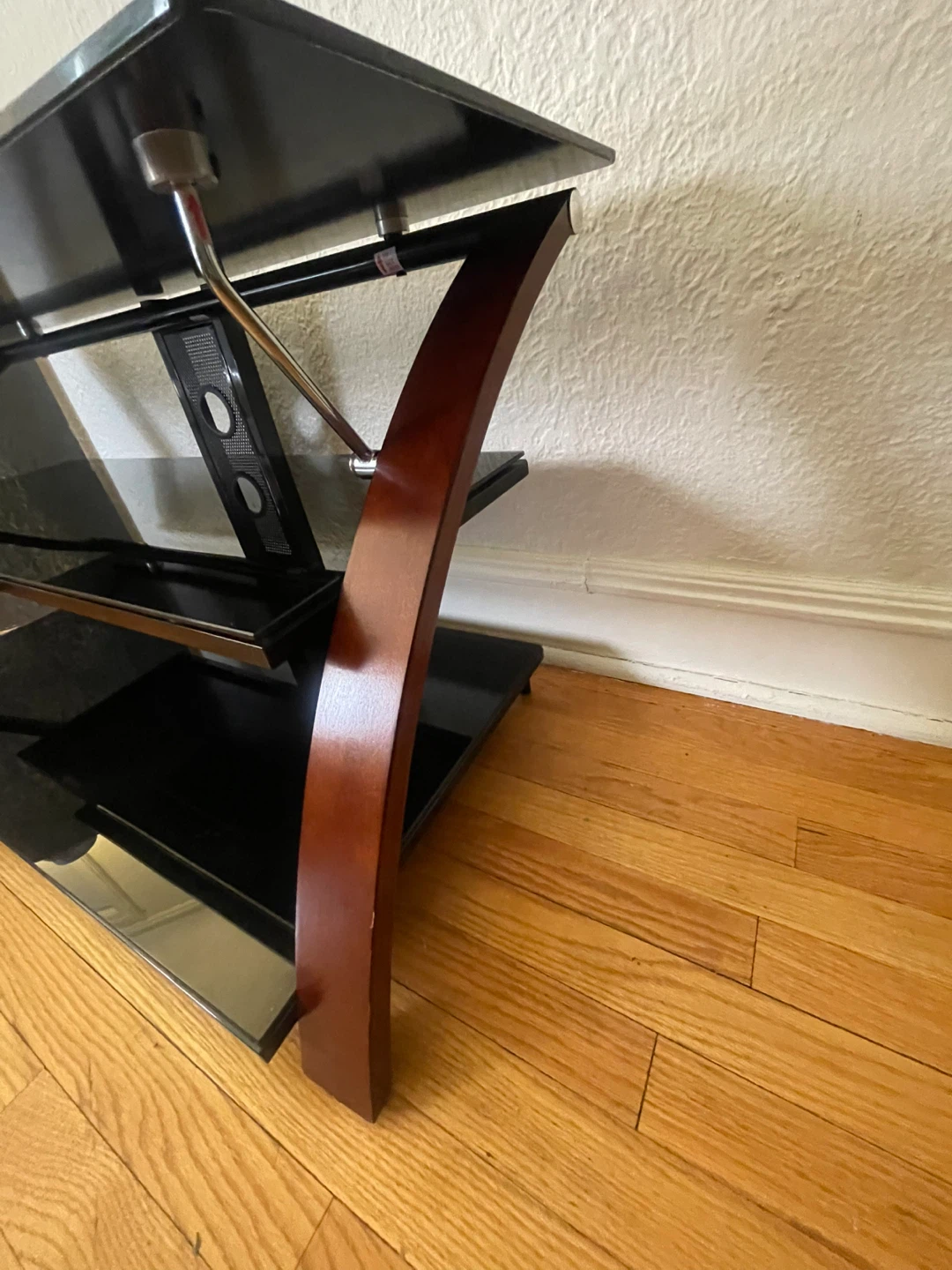 3-Tier Black Glass TV Stand with Wood Accents - photo 5