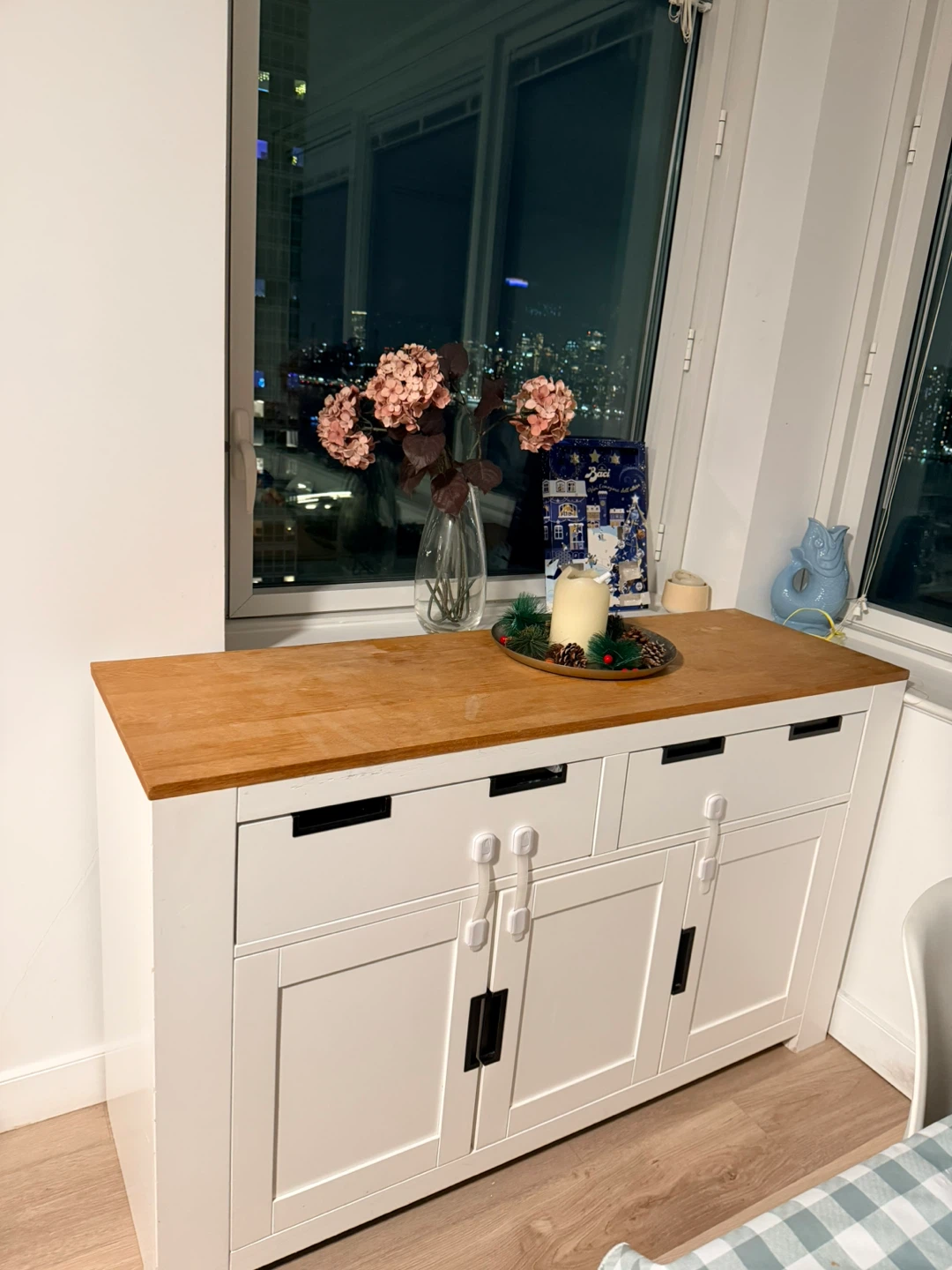 White Cabinet with Wooden Top