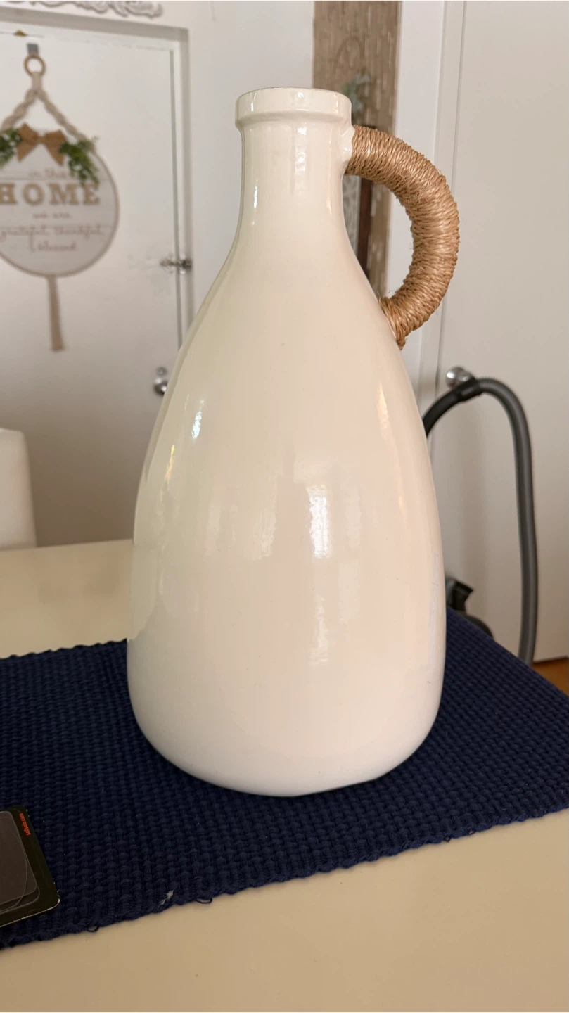 Set of 2 Cream Ceramic Jugs with Rope Handles