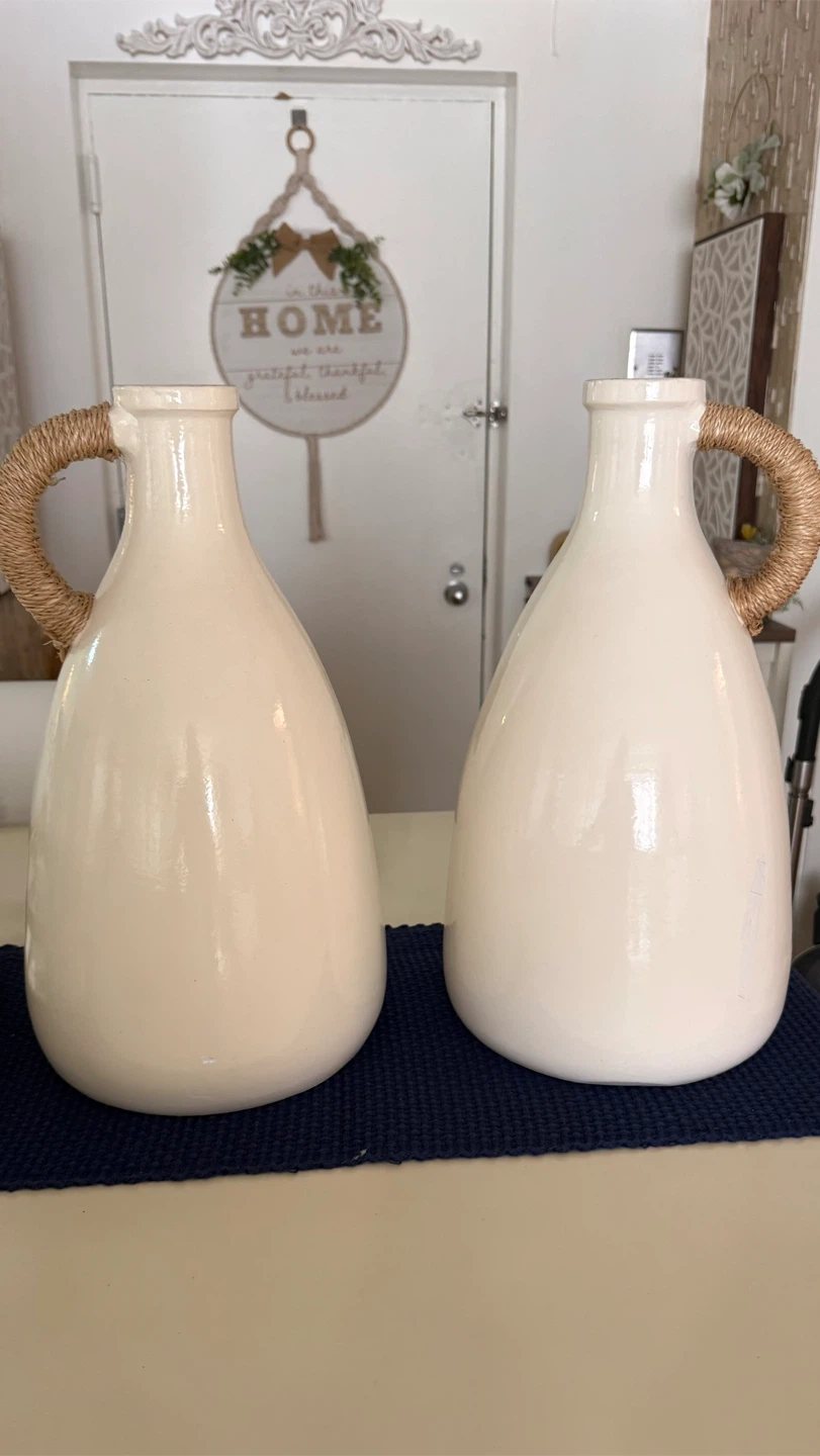 Set of 2 Cream Ceramic Jugs with Rope Handles - photo 2
