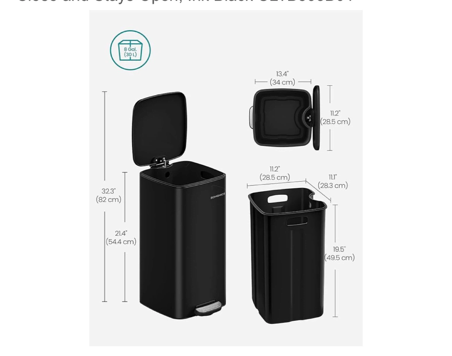 SONGMICS 8 Gallon (30 L) black - photo 3
