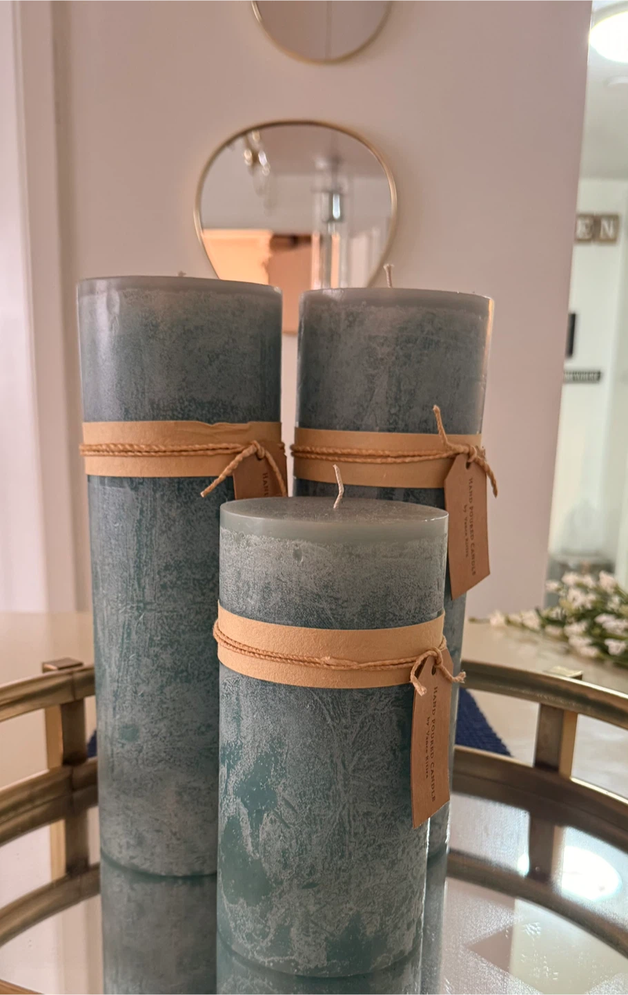 Set of 3 Teal Pillar Candles