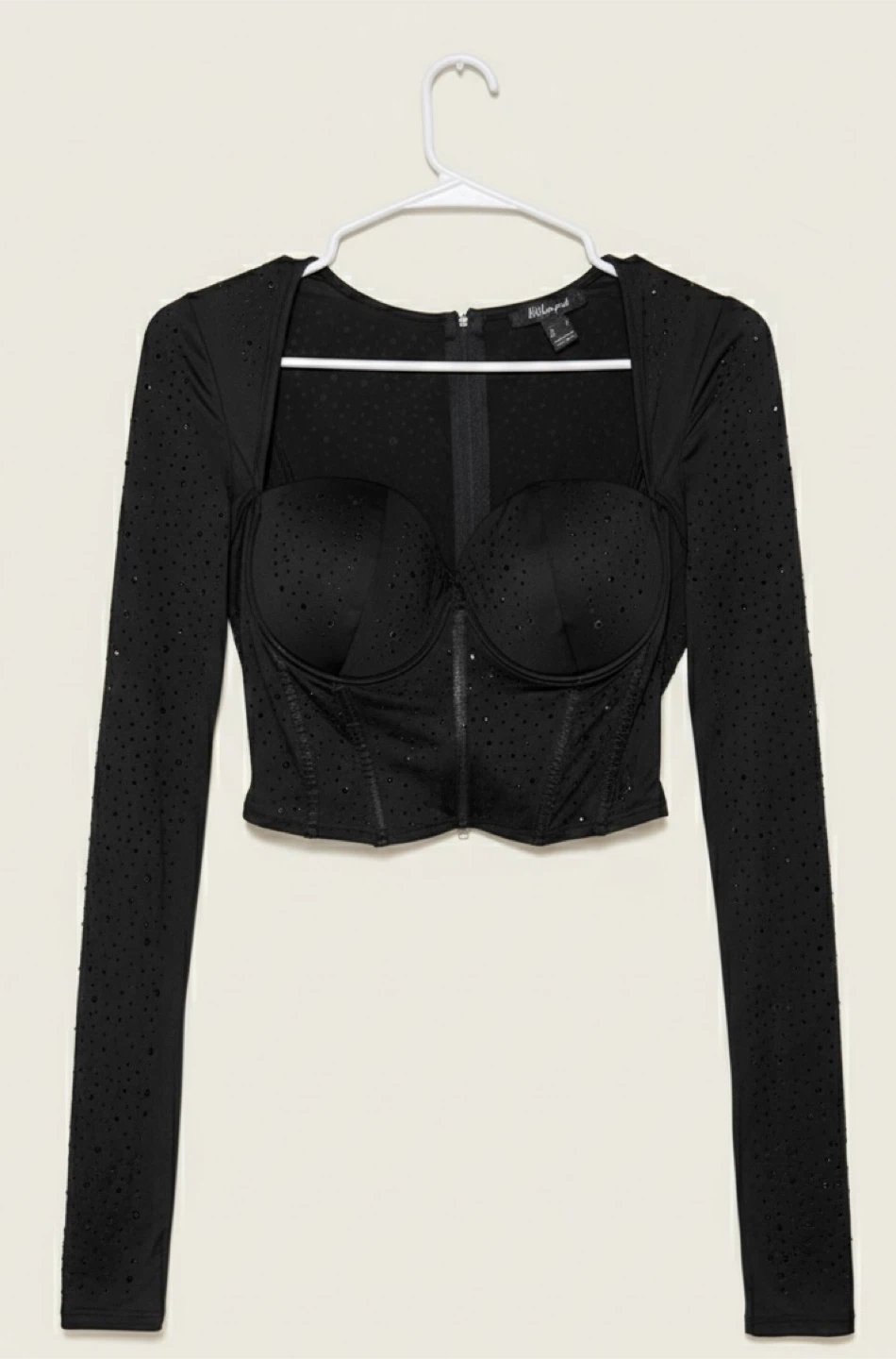 Black Rhinestone Long Sleeve Corset Top