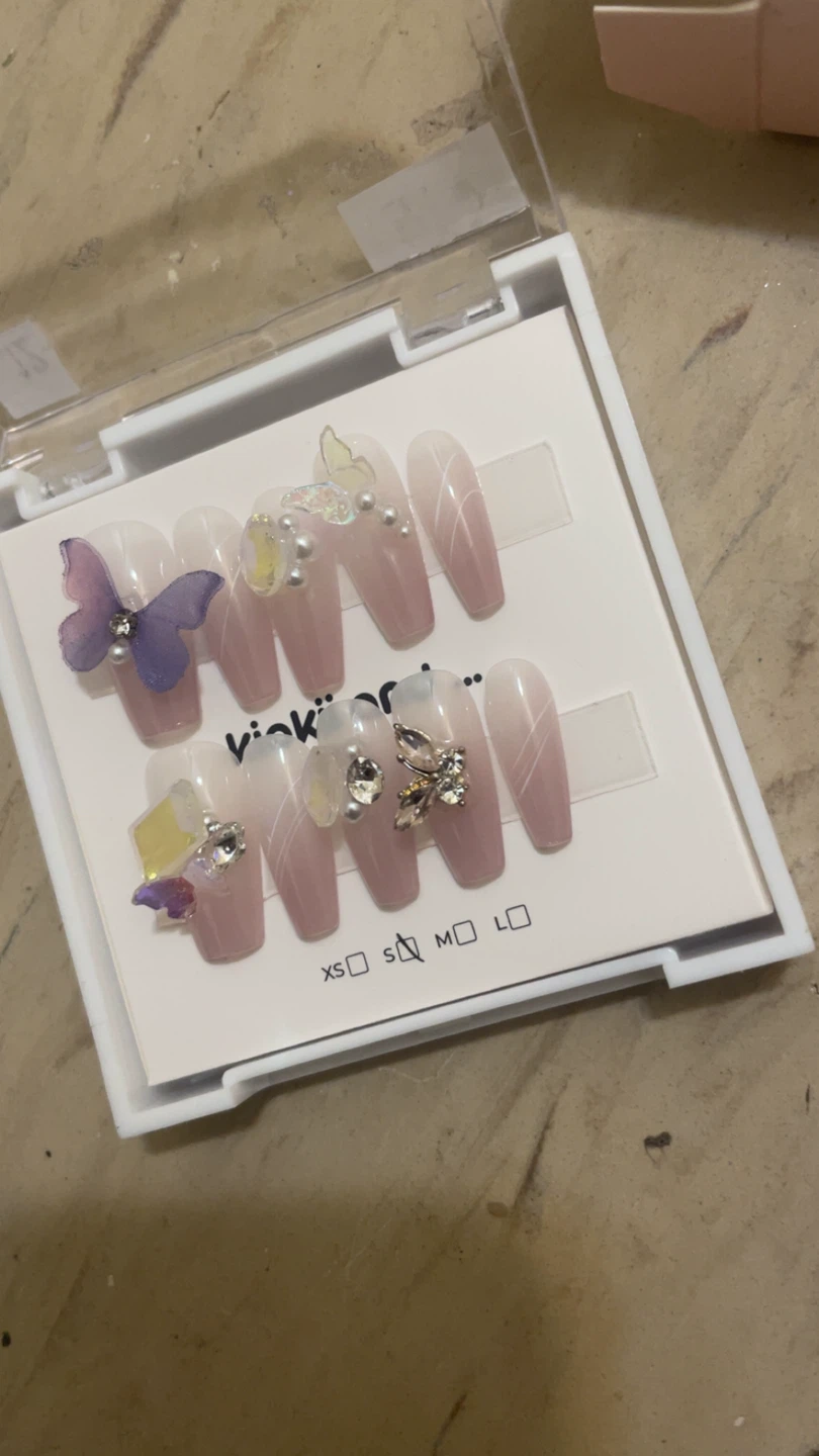 Press-on Nails with Butterfly and Rhinestone Accents