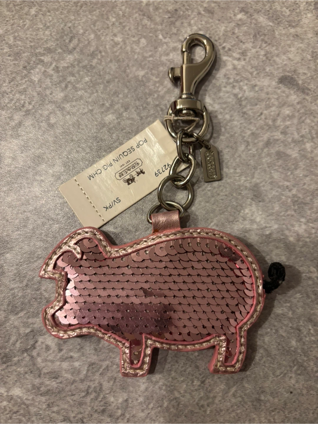 Coach Pink Sequin Pig Bag Charm Keychain