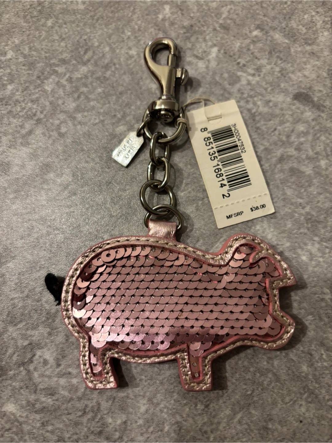 Coach Pink Sequin Pig Bag Charm Keychain - photo 2