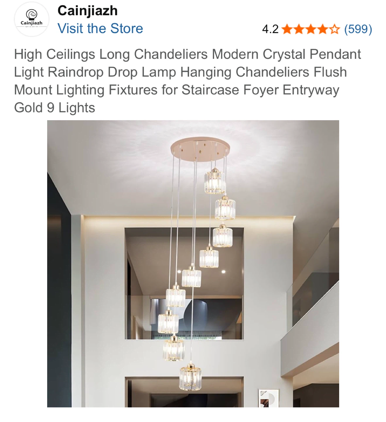 Cainjiazh Modern Crystal Chandelier Pendant Light Gold 9 Lights - photo 2