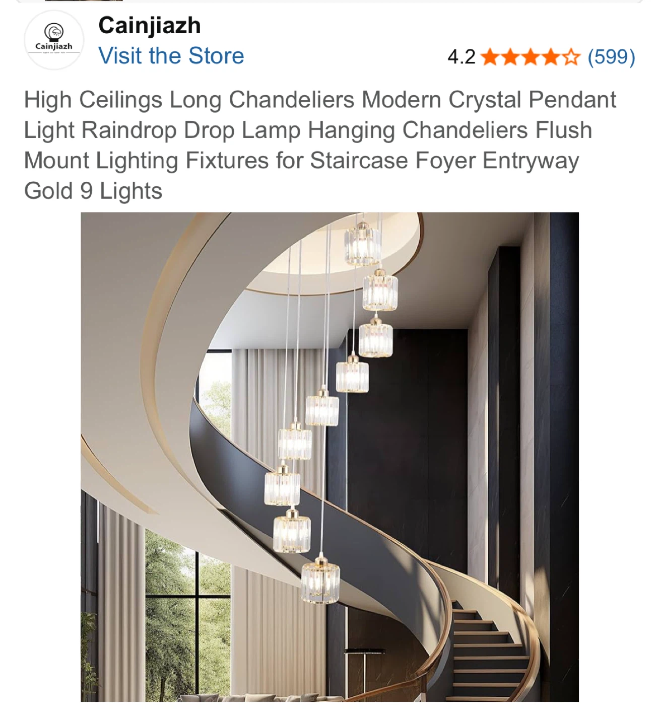 Cainjiazh Modern Crystal Chandelier Pendant Light Gold 9 Lights - photo 5