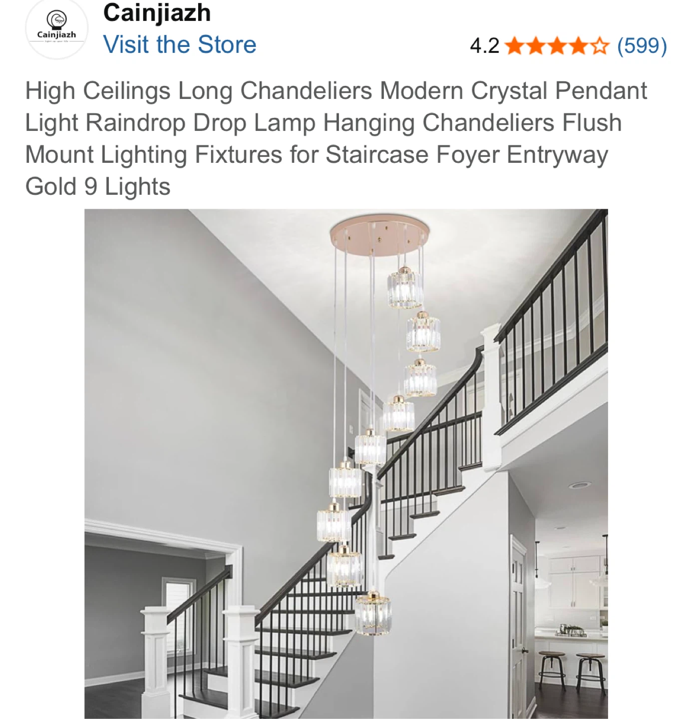 Cainjiazh Modern Crystal Chandelier Pendant Light Gold 9 Lights - photo 3