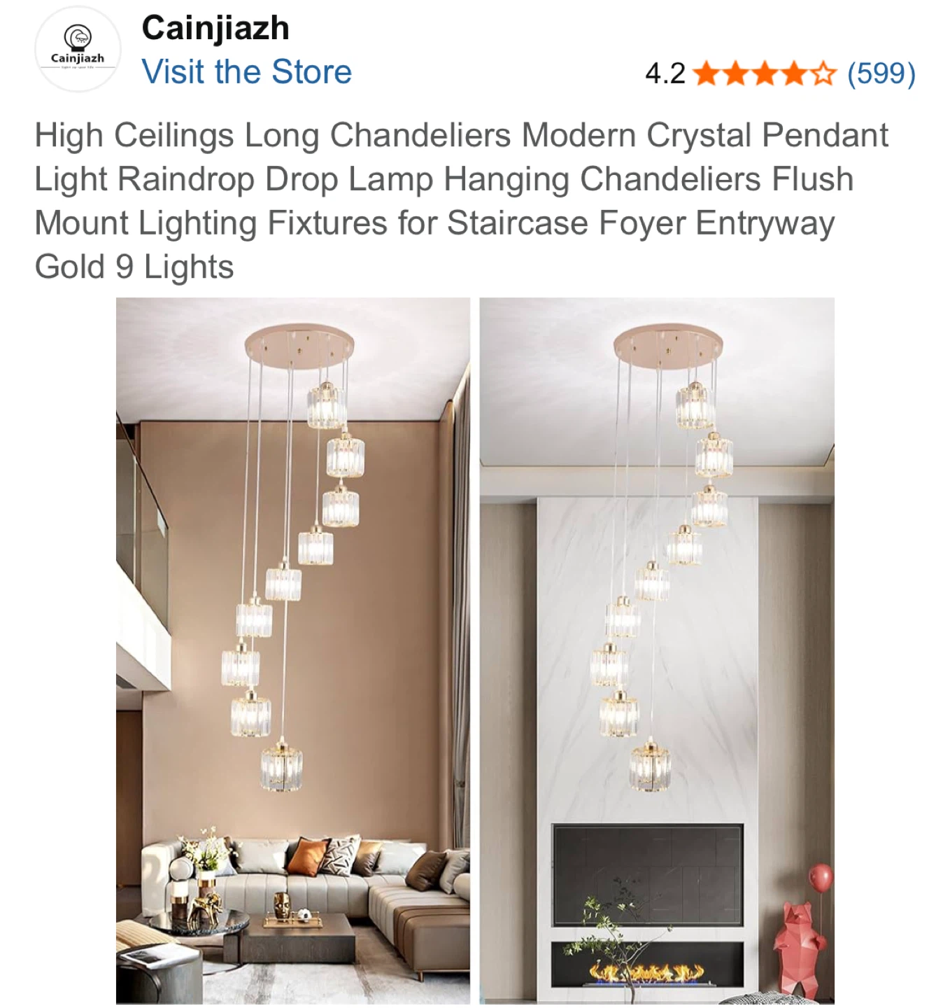 Cainjiazh Modern Crystal Chandelier Pendant Light Gold 9 Lights - photo 4