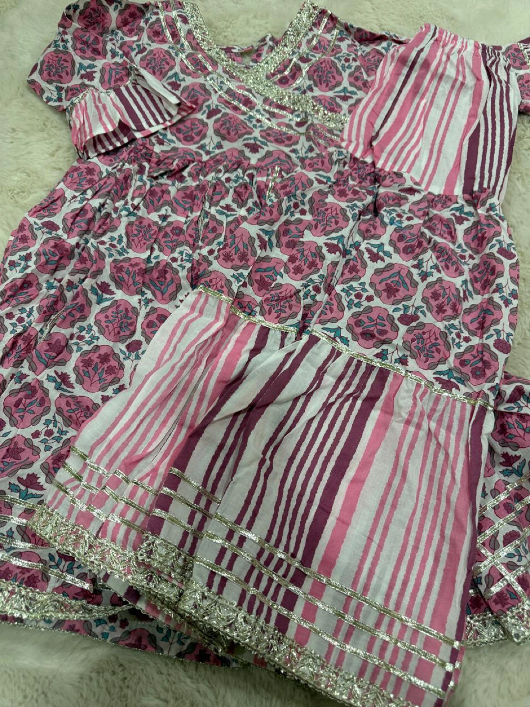 3 Piece Indian Traditional Dress Set - Pink Floral