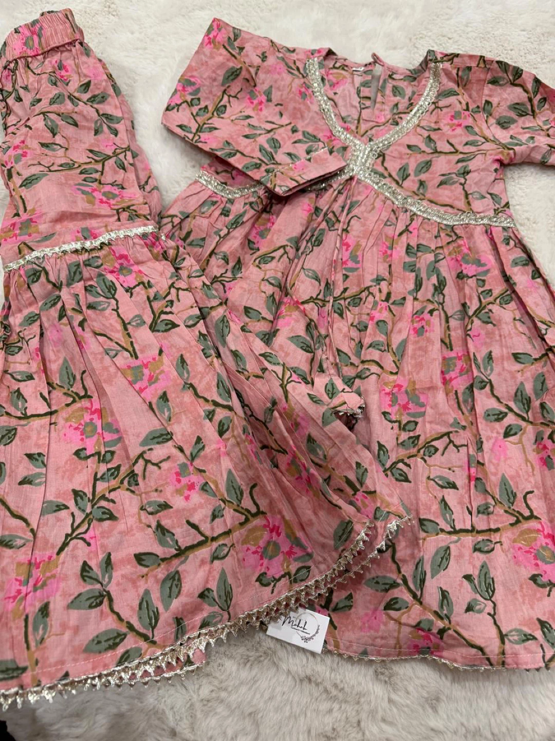 3 Piece Indian Traditional Dress Set - Pink Floral - photo 3