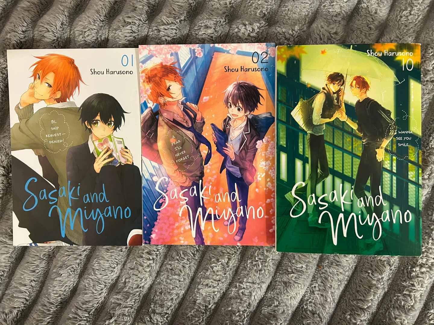 Sasaki and Miyano Manga Volumes 01, 02, and 10