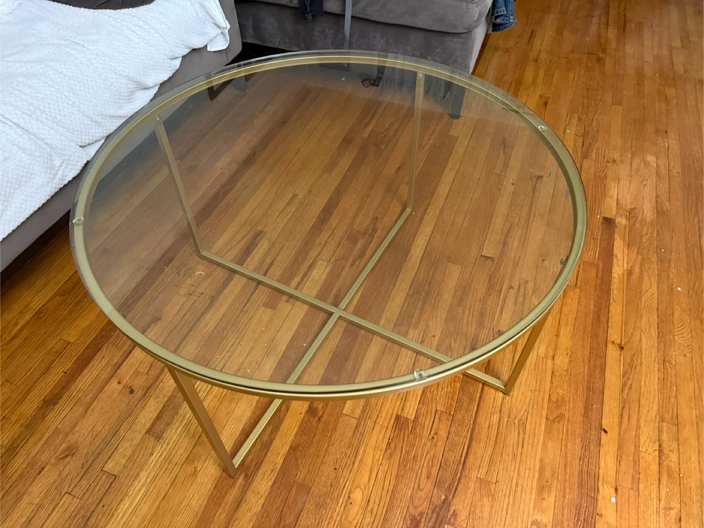 Round Glass Coffee Table with Gold Metal Frame - photo 2