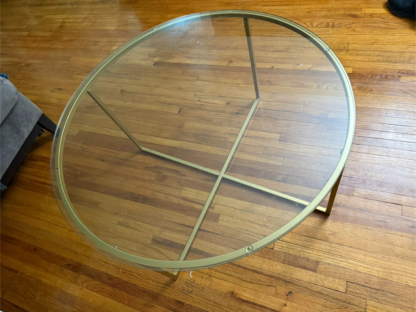 Round Glass Coffee Table with Gold Metal Frame - photo 3