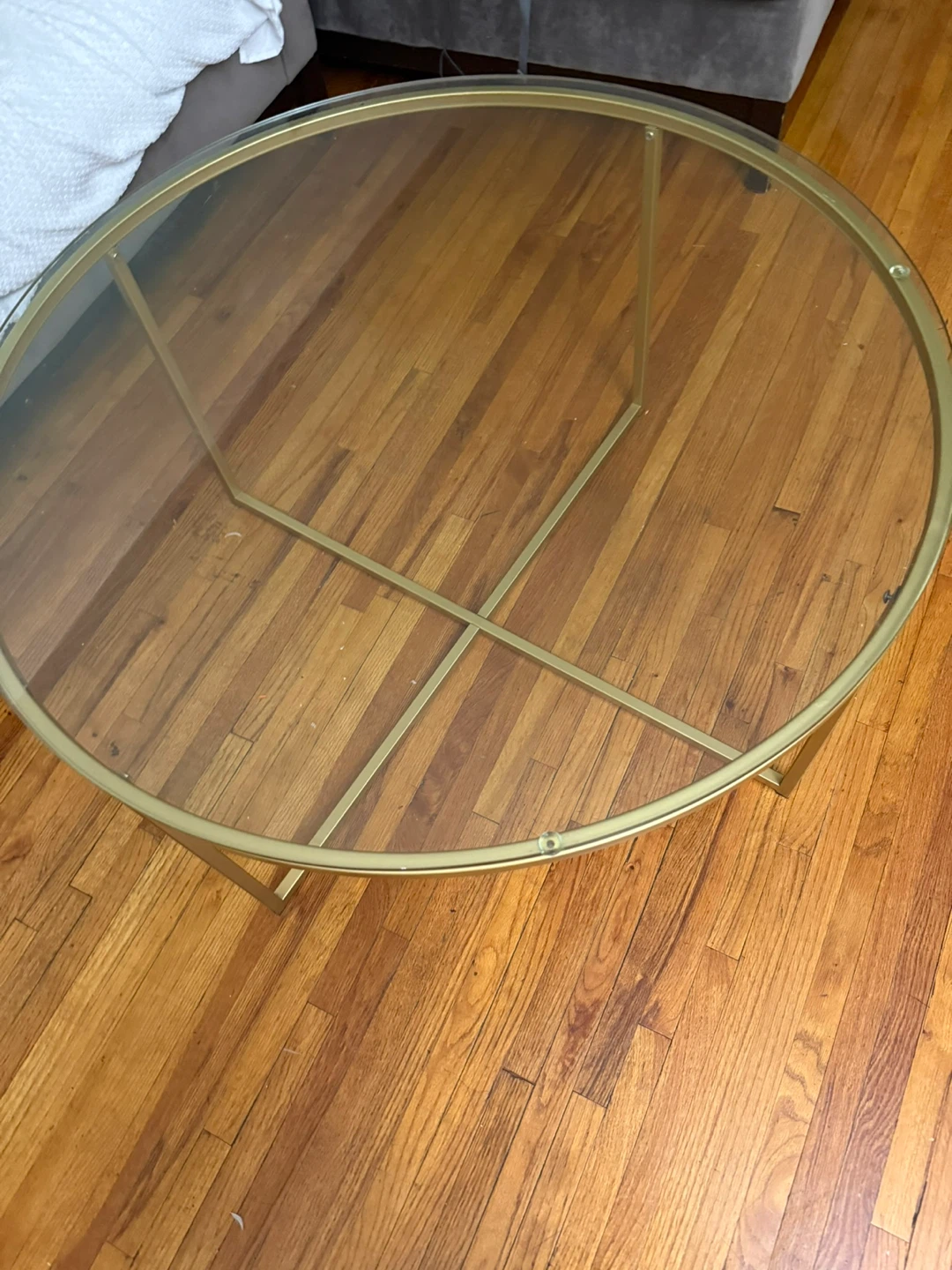 Round Glass Coffee Table with Gold Metal Frame