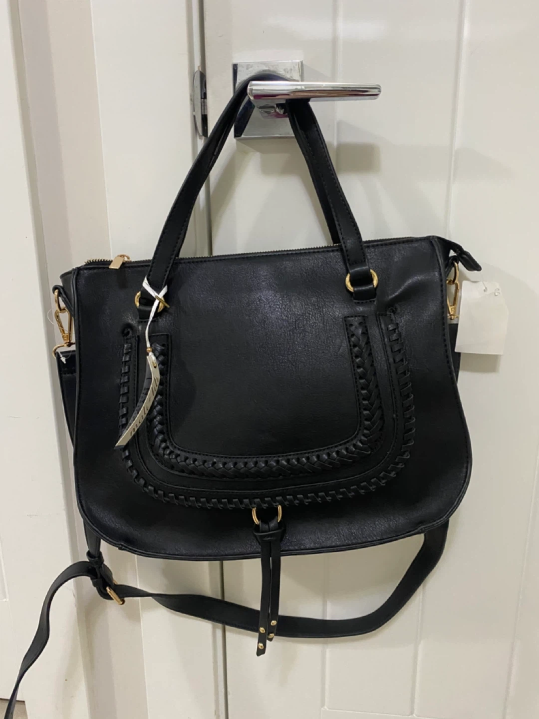 NEW - Black Faux Leather Satchel Handbag