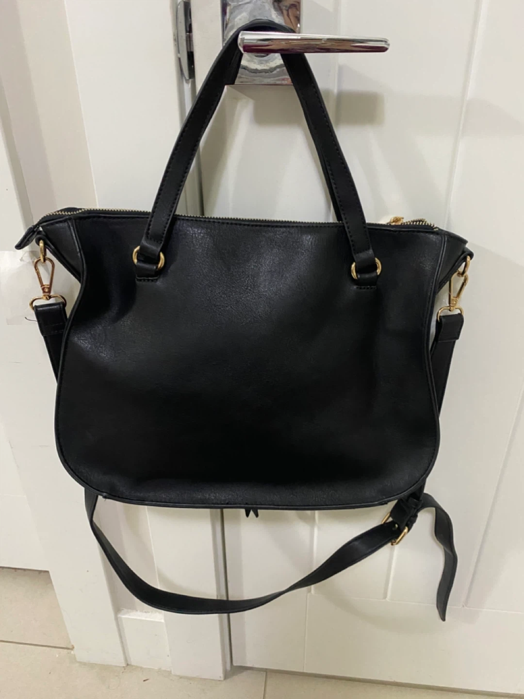 NEW - Black Faux Leather Satchel Handbag - photo 2