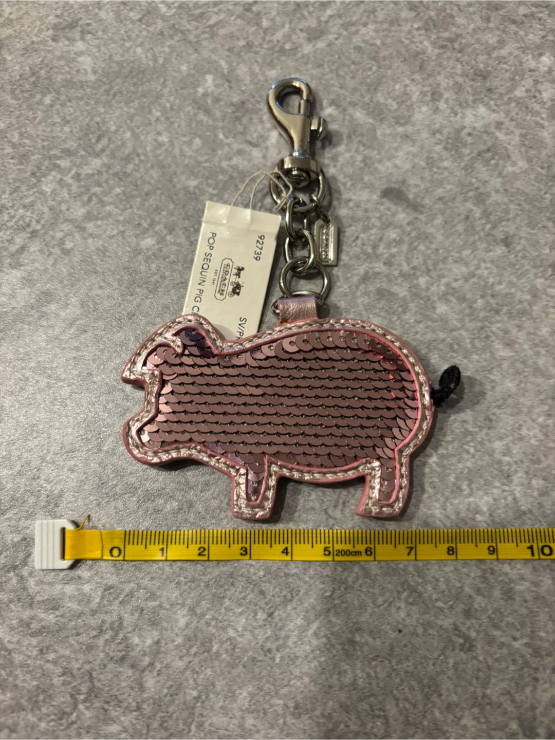 Coach Pink Sequin Pig Bag Charm Keychain - photo 4