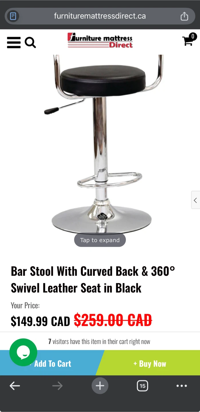 Bar Stool with Curved Back & Swivel Seat