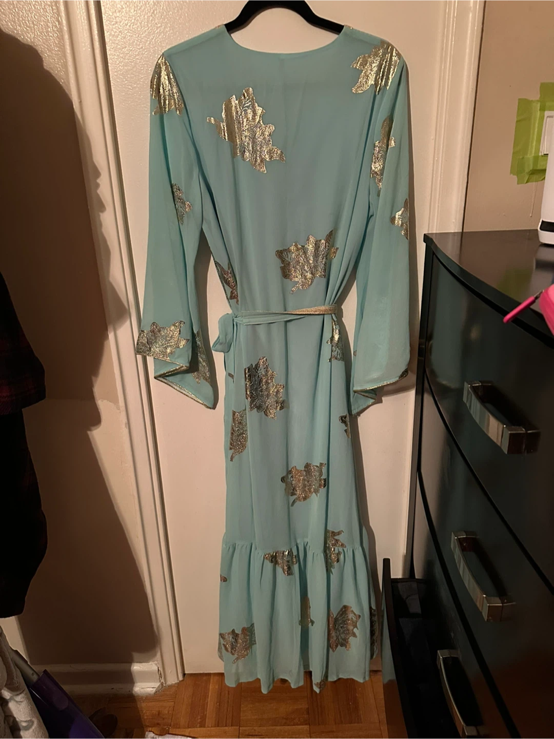 Light Blue Kaftan with Gold Leaf Pattern - photo 2