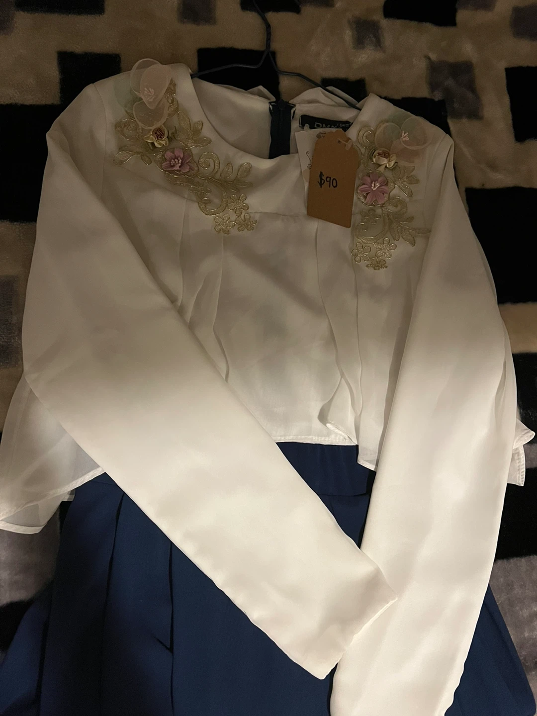 Eid Dress White Chiffon Embroidered Long Sleeve Dress