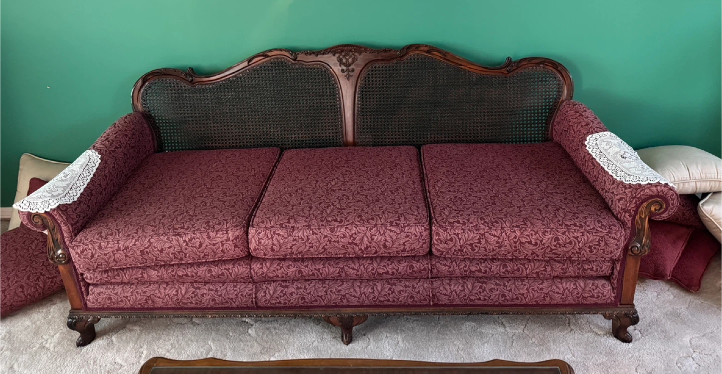 Vintage Upholstered Armchair with Cane Back