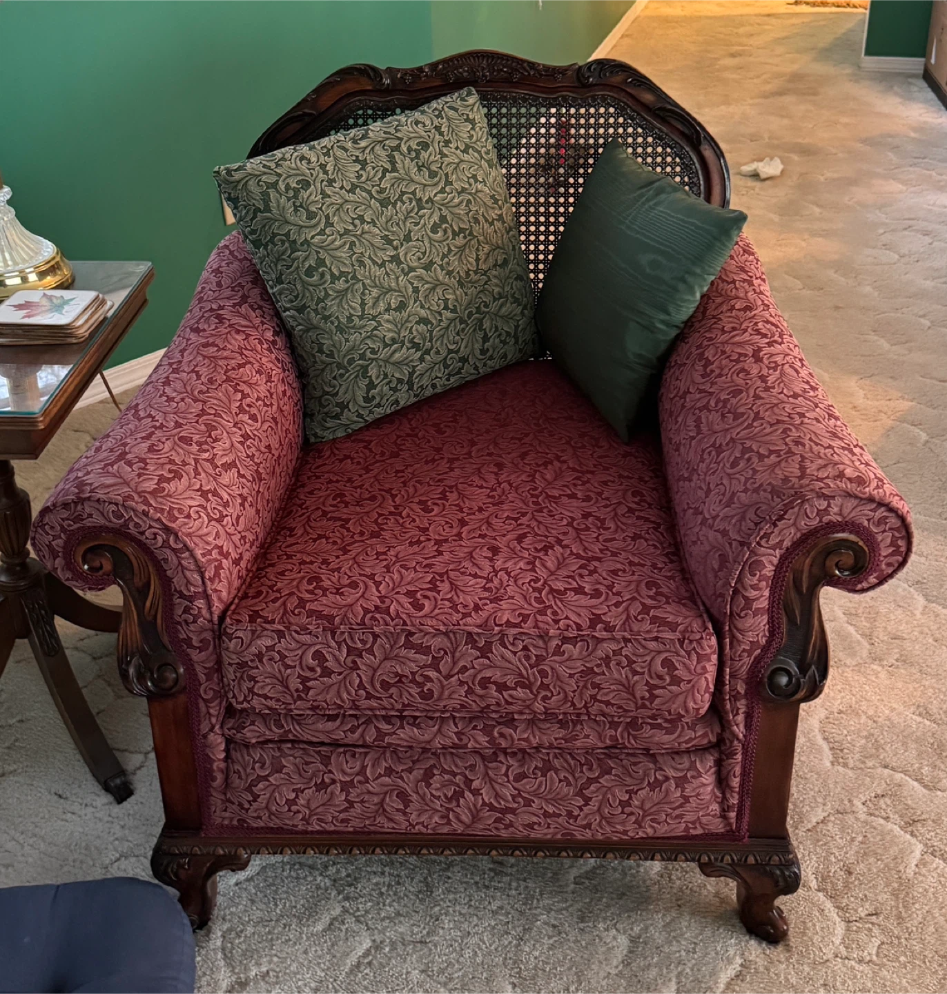Vintage Upholstered Armchair with Cane Back - photo 2