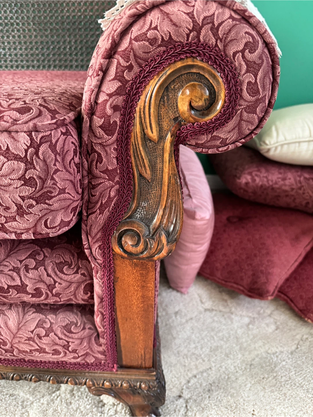Vintage Upholstered Armchair with Cane Back - photo 5