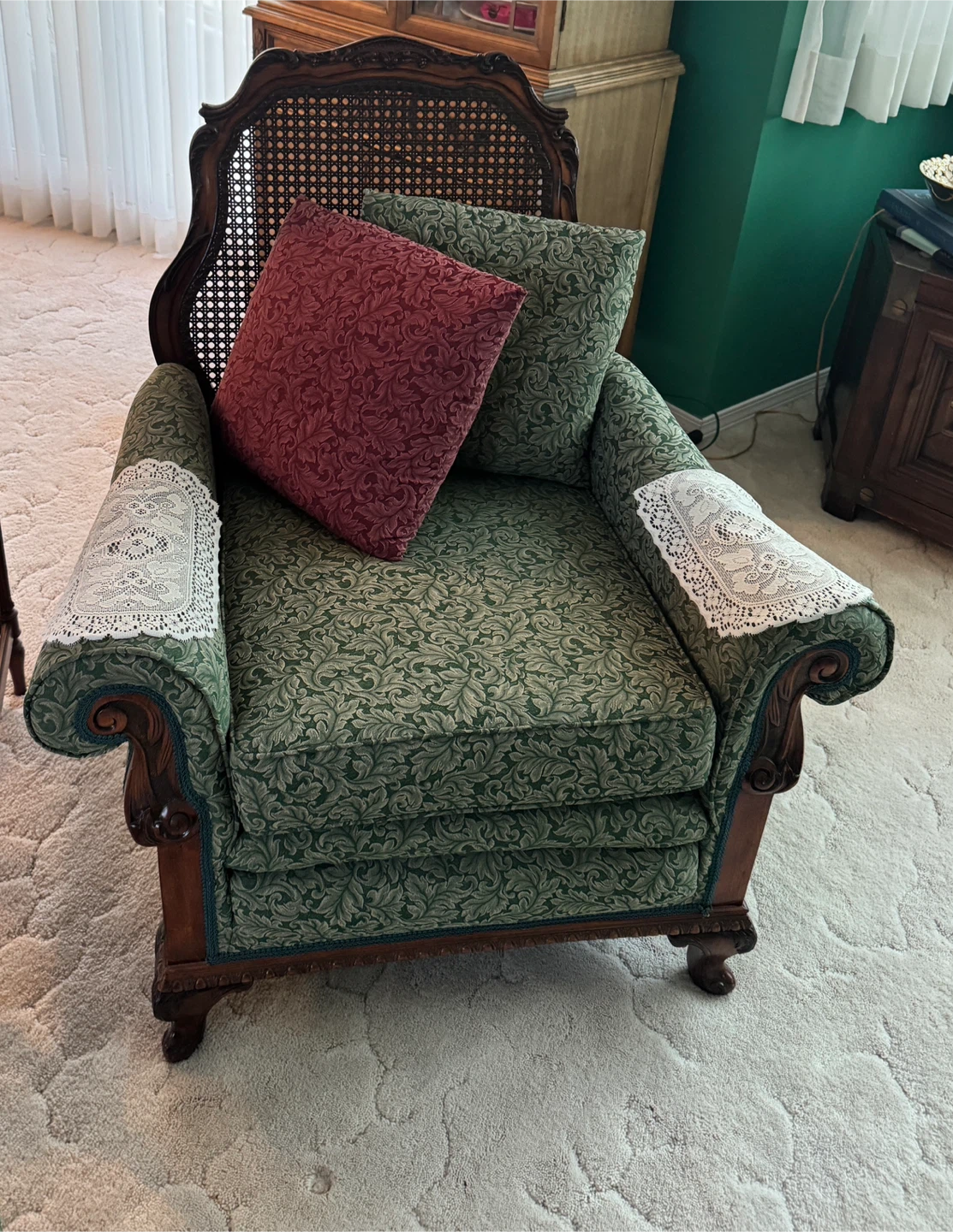 Vintage Upholstered Armchair with Cane Back - photo 3