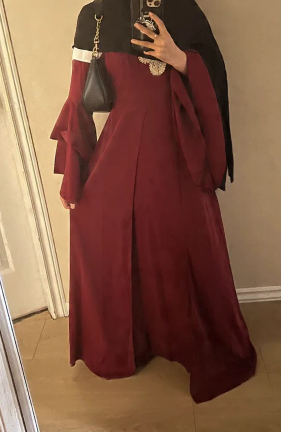 Women's Red Abaya dress with White Lace Detail - photo 2