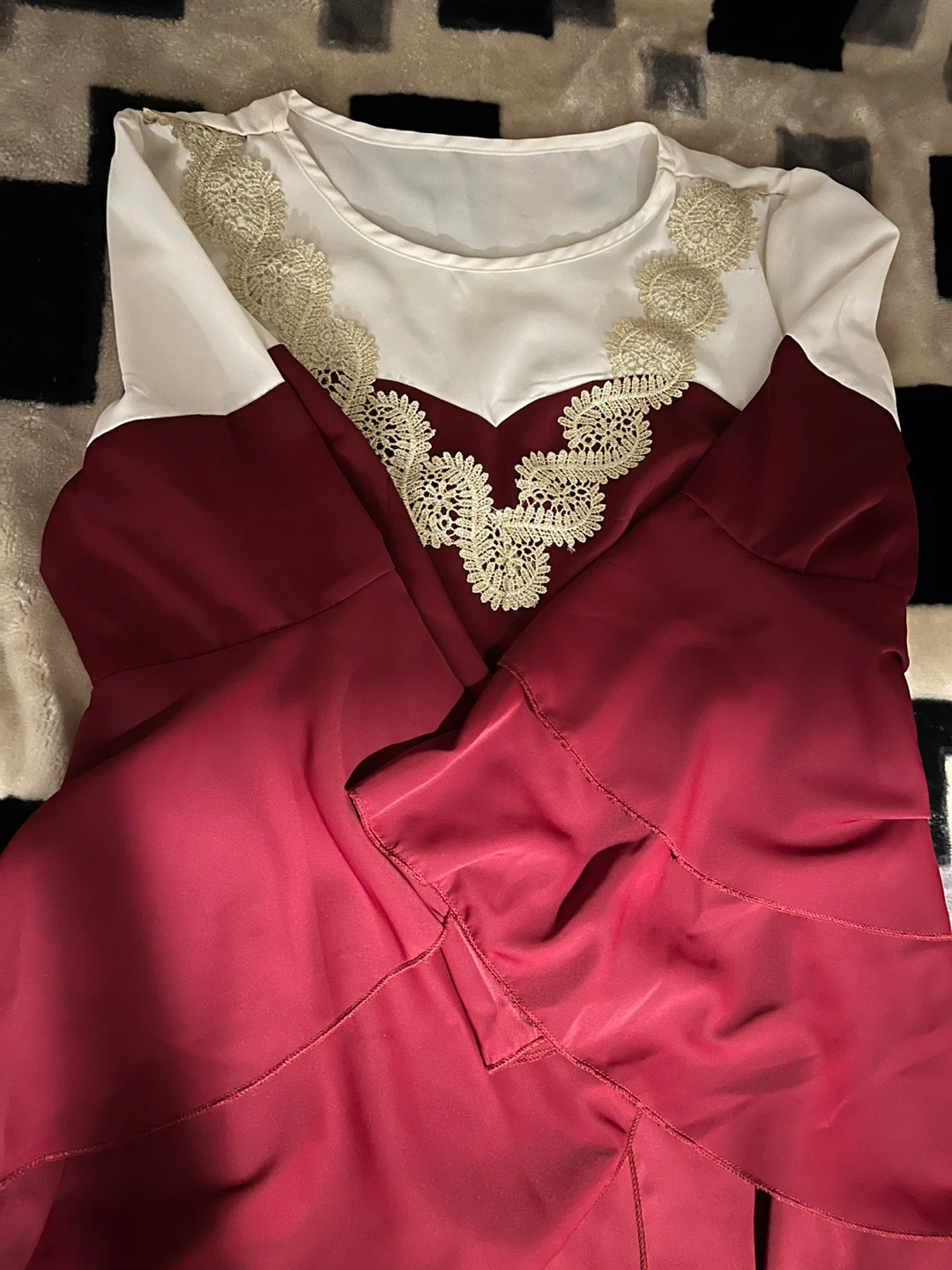 Women's Red Abaya dress with White Lace Detail