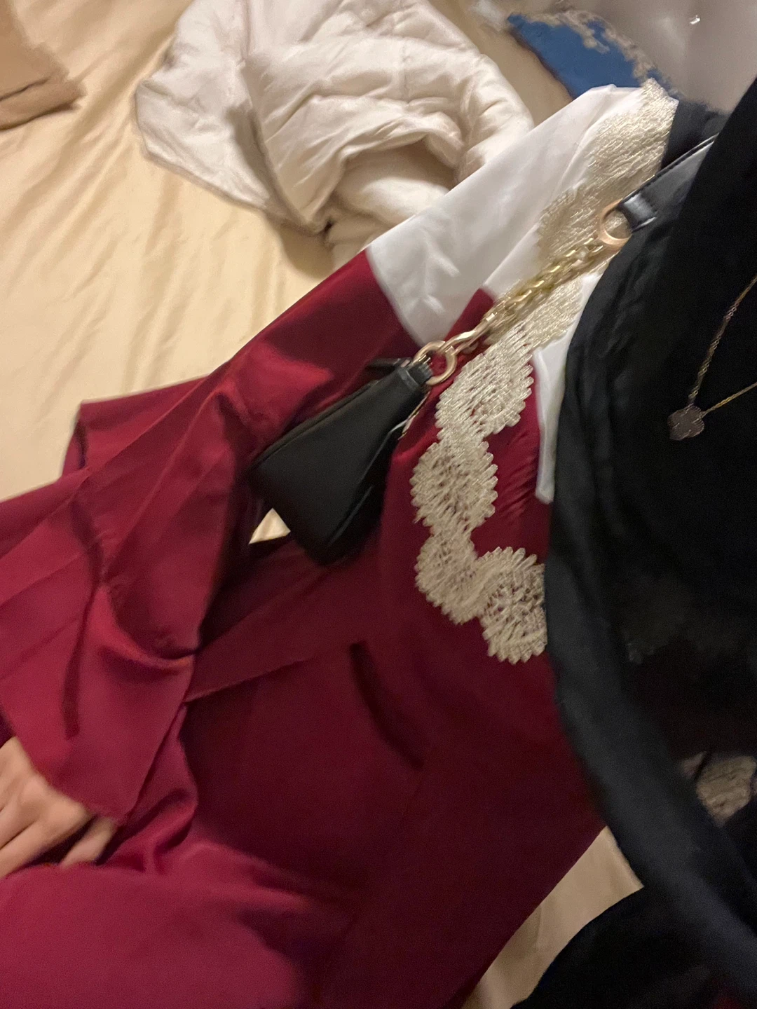 Women's Red Abaya dress with White Lace Detail - photo 3