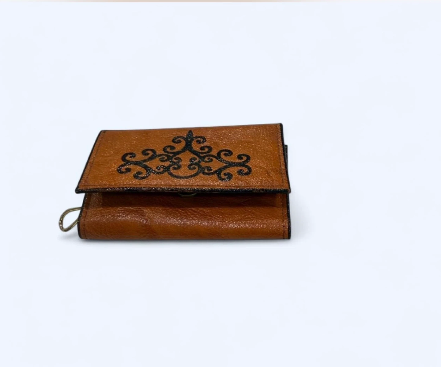 Brown Leather Key Holder Wallet with Ornate Design