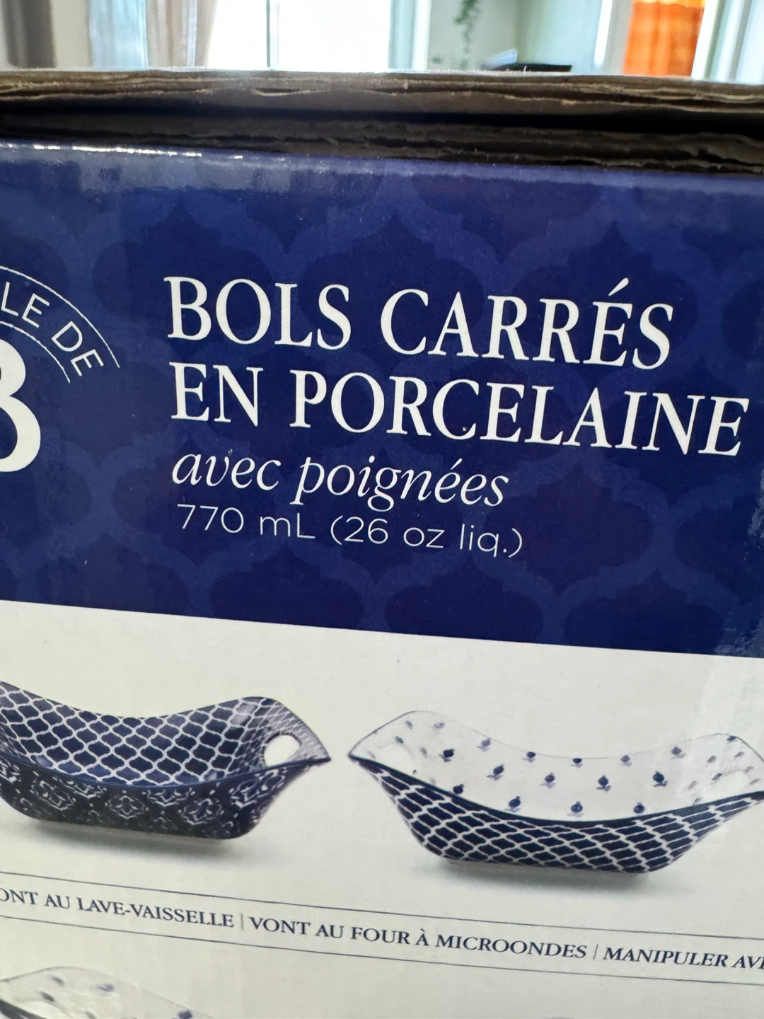 Pack of 3 Porcelain Square Bowls with Handles - photo 4