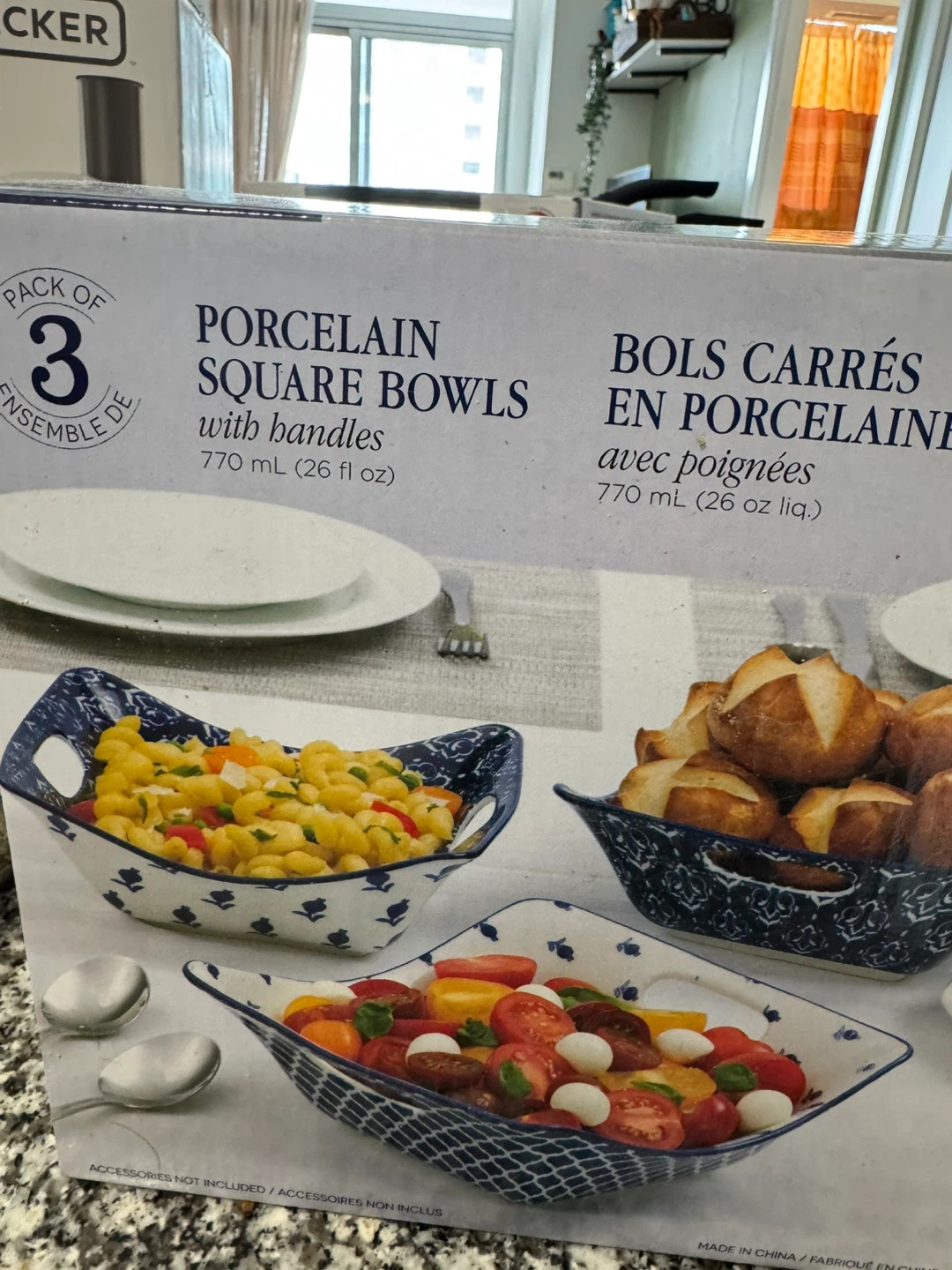 Pack of 3 Porcelain Square Bowls with Handles - photo 3