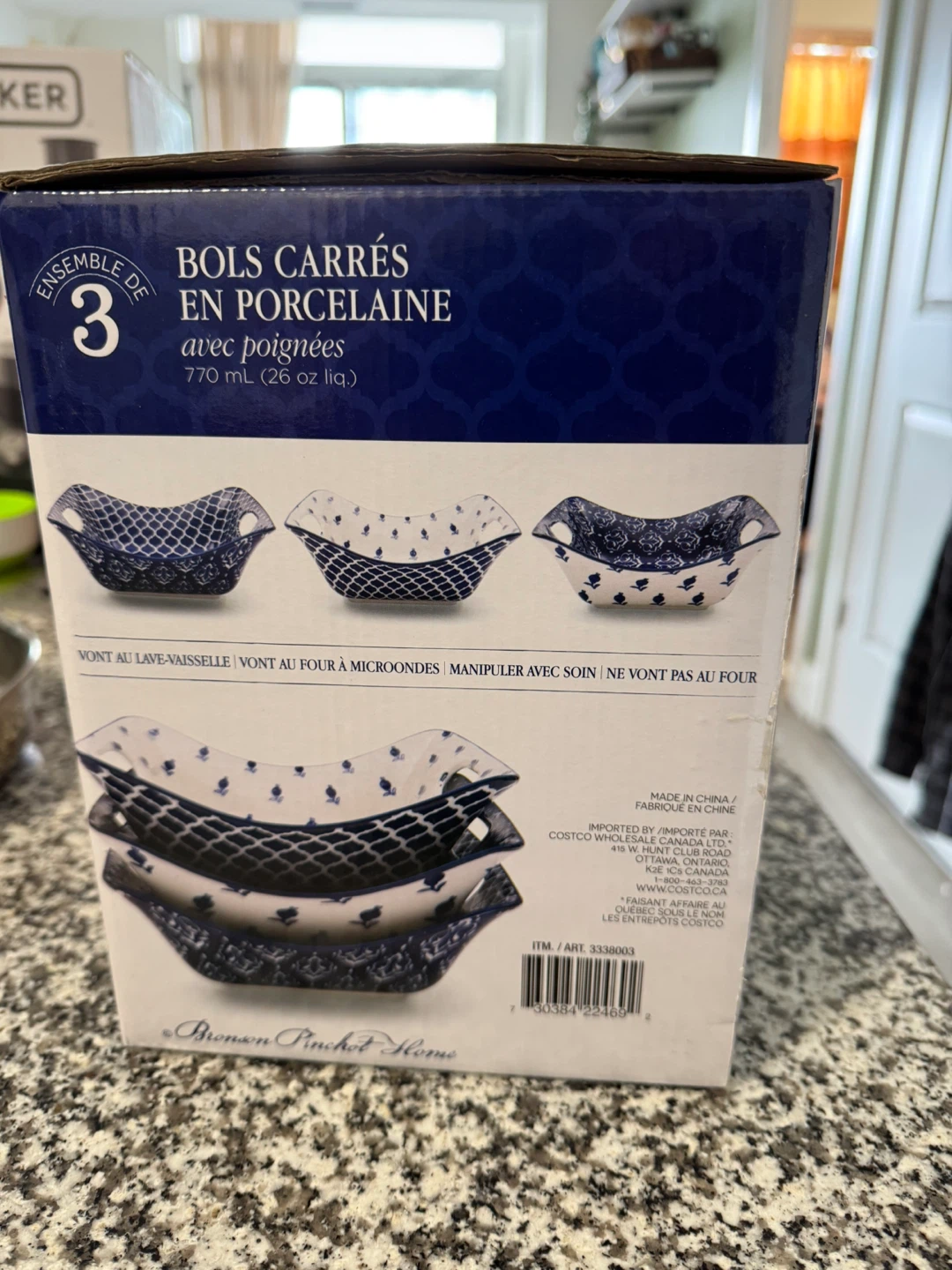 Pack of 3 Porcelain Square Bowls with Handles - photo 2