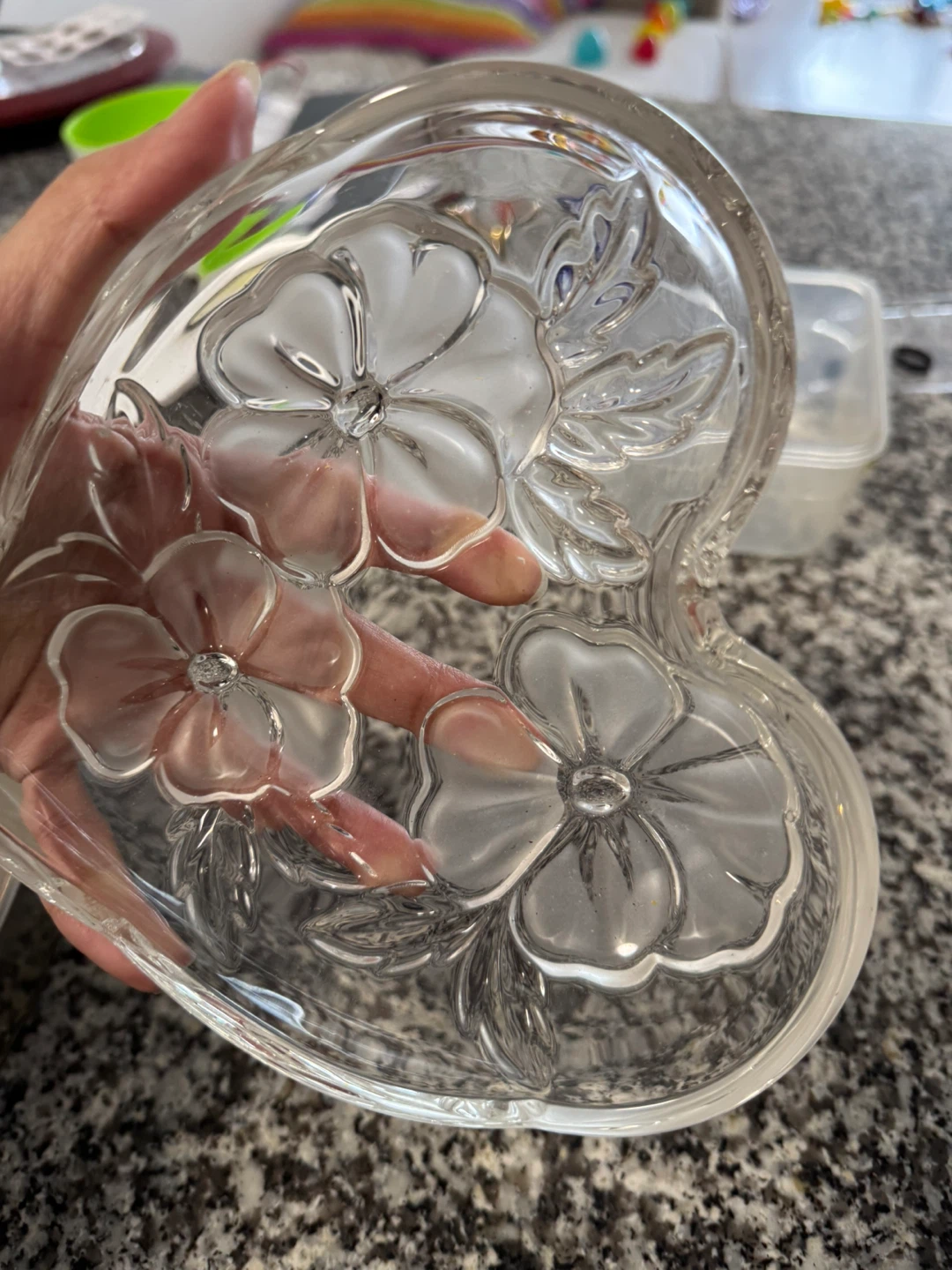 Heart Shaped Glass Dish with Floral Etching - photo 4