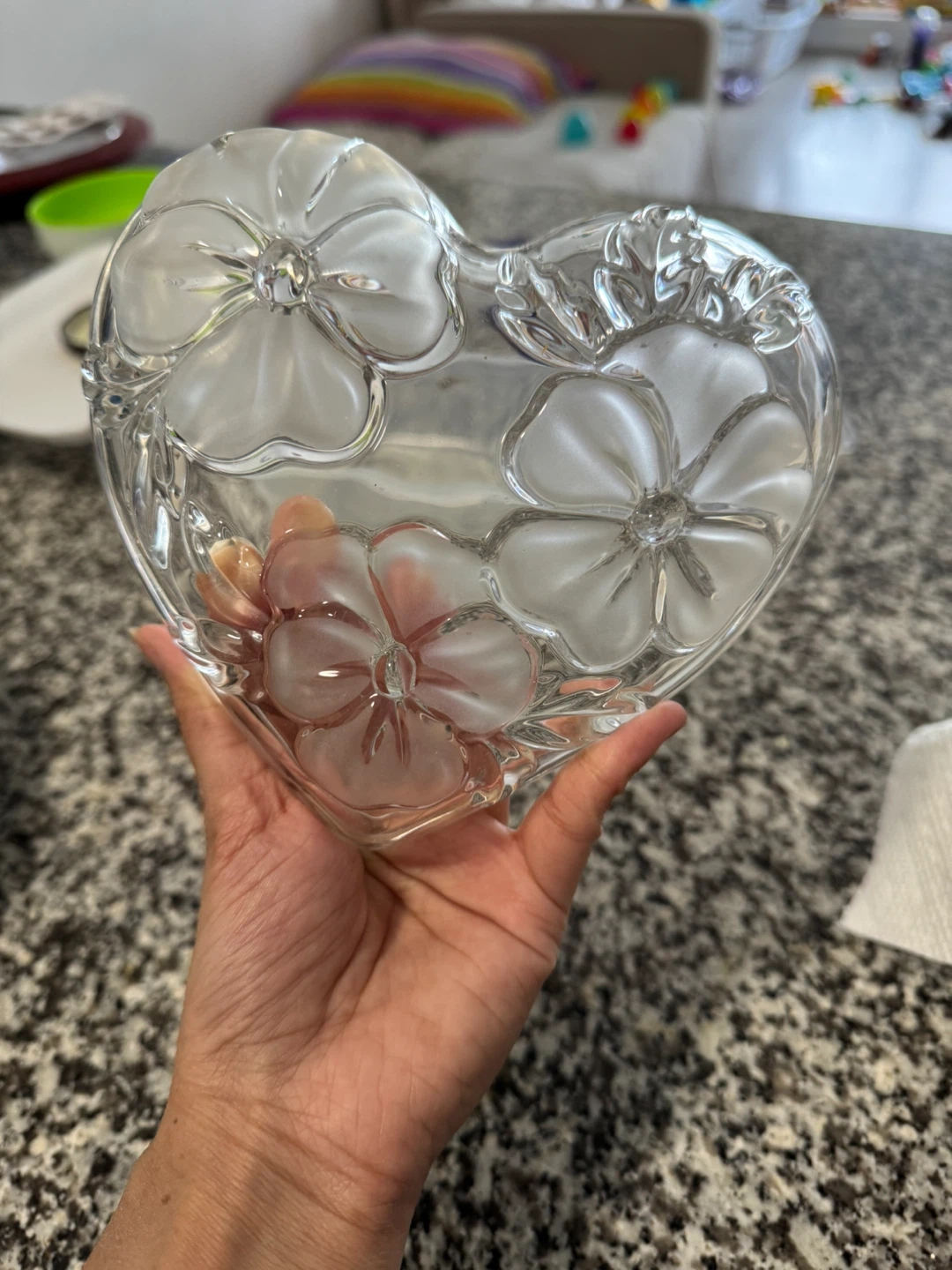 Heart Shaped Glass Dish with Floral Etching - photo 3