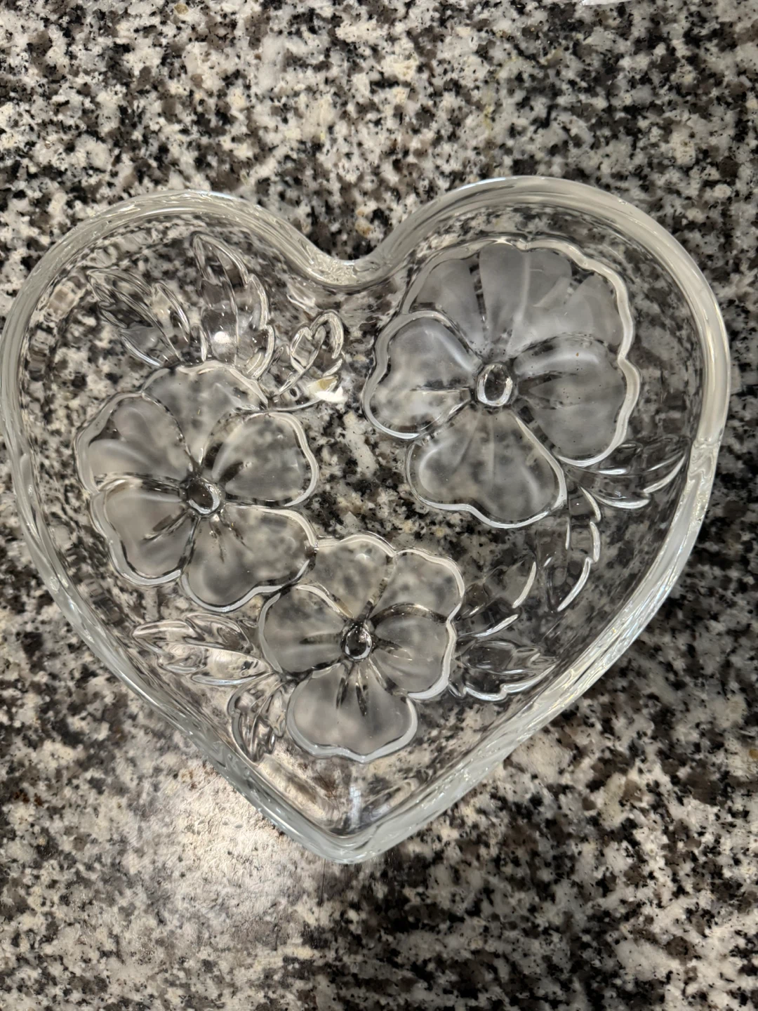 Heart Shaped Glass Dish with Floral Etching - photo 2