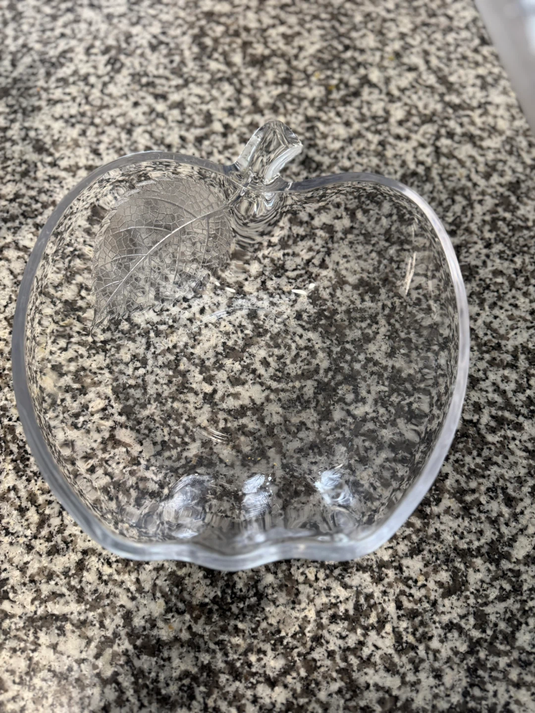 Clear Glass Apple Bowl with Leaf Detail - photo 5
