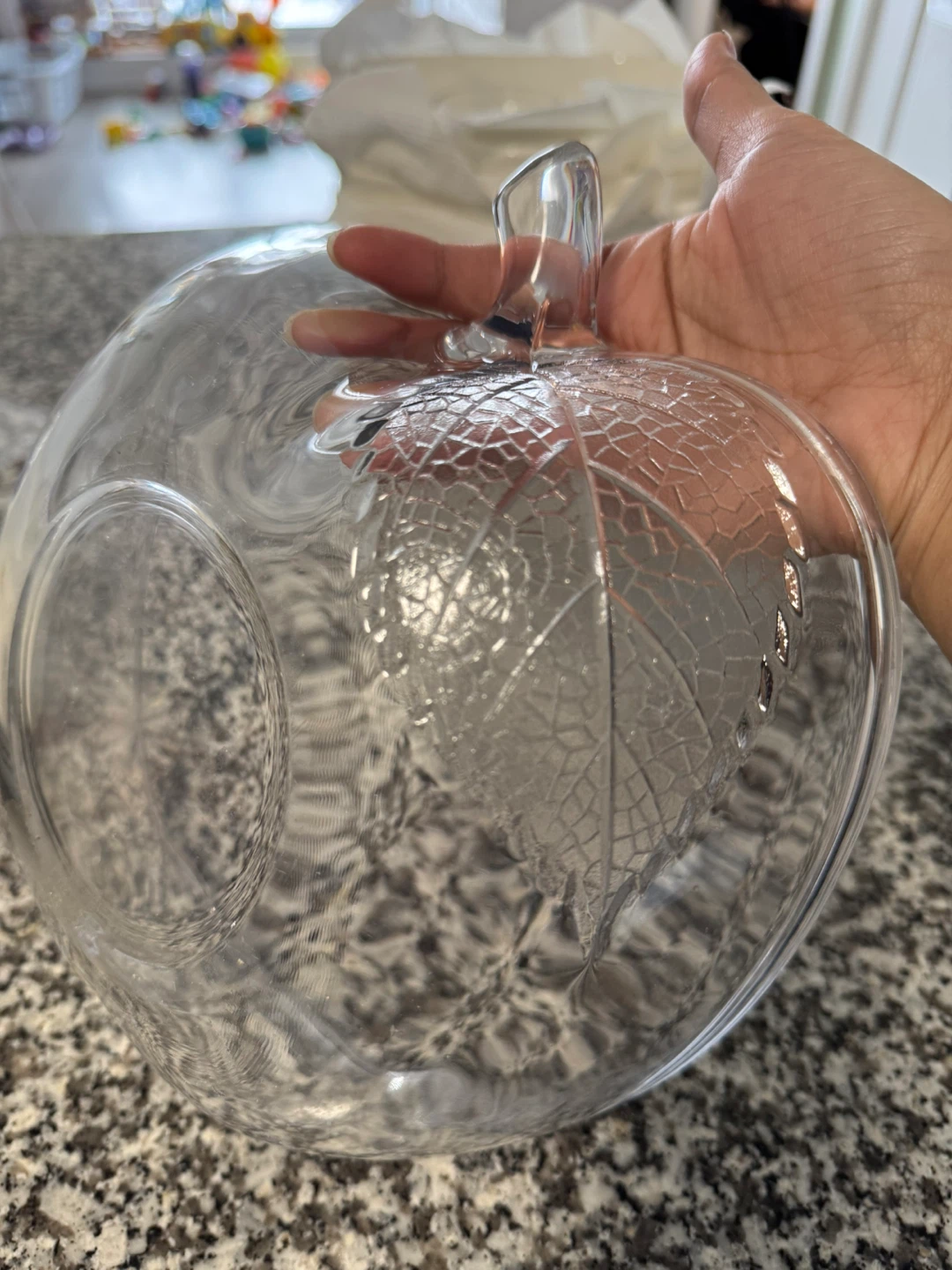 Clear Glass Apple Bowl with Leaf Detail - photo 4
