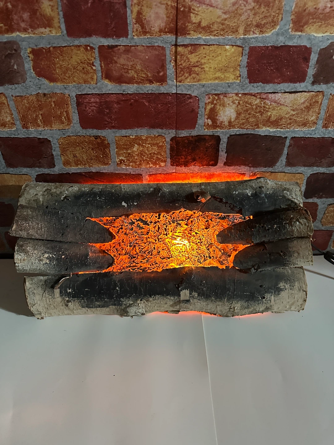 Vintage Electric Fireplace Log Set with Orange Bulb and Fan
