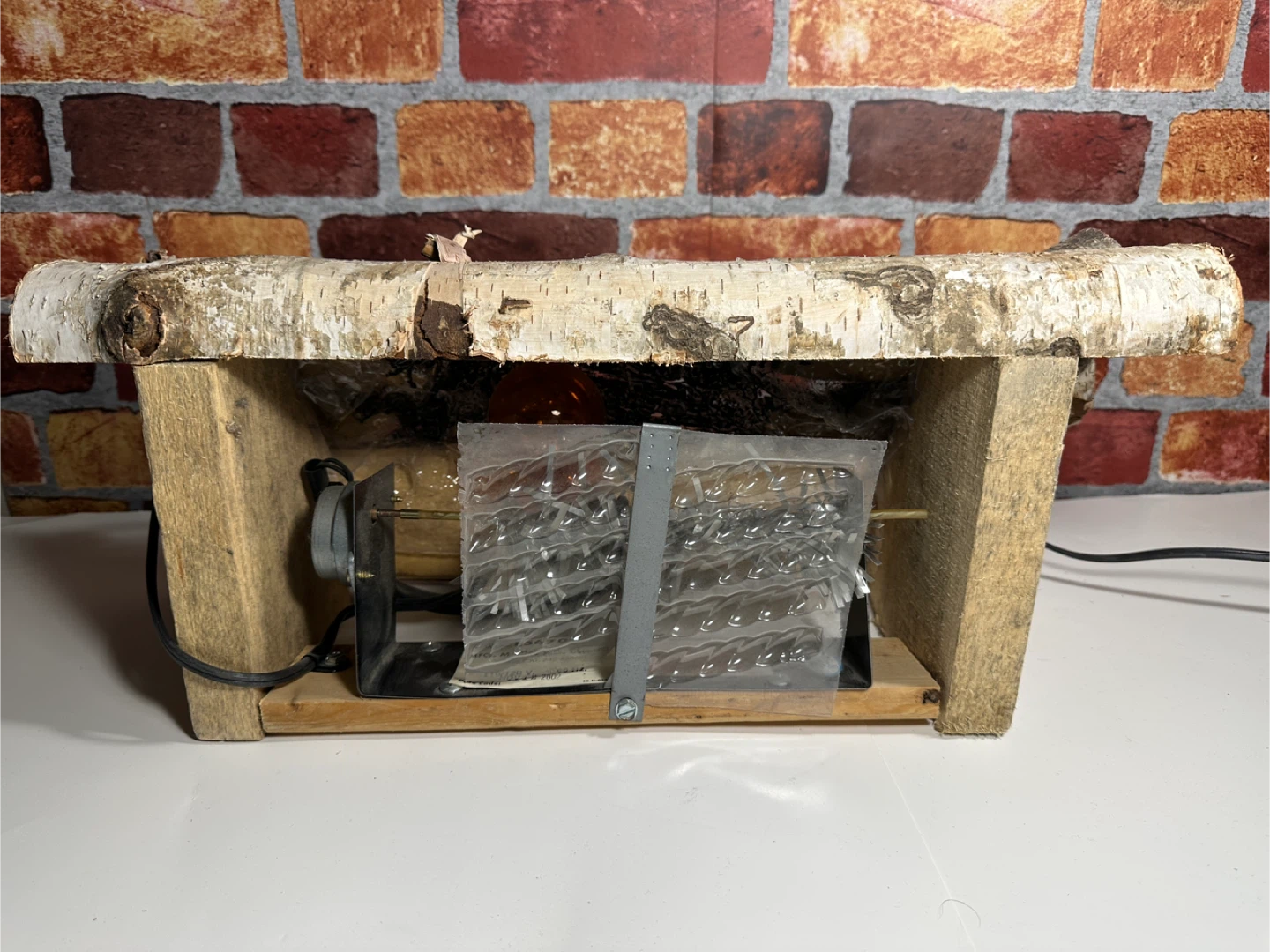 Vintage Electric Fireplace Log Set with Orange Bulb and Fan - photo 4