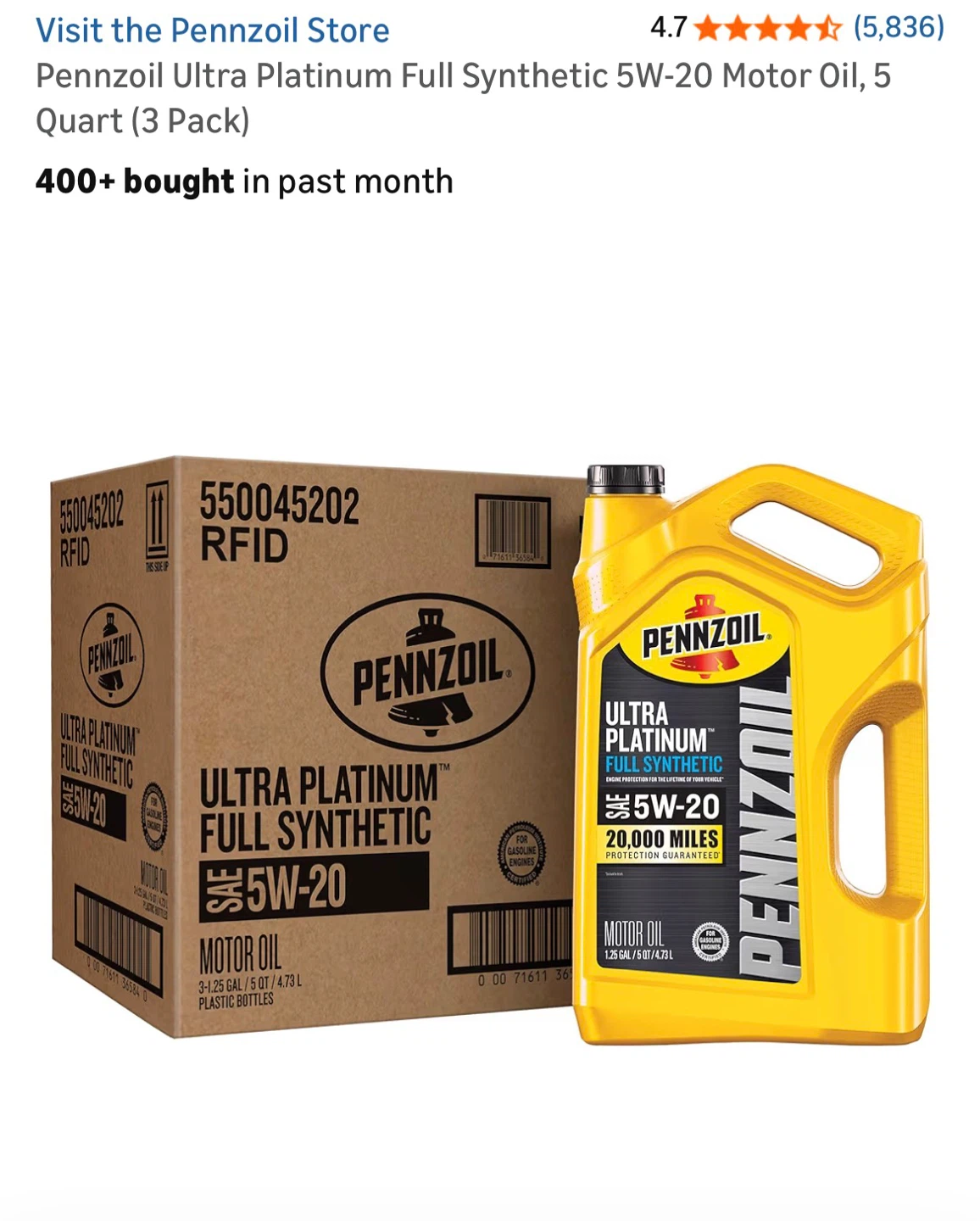 🥕 Pennzoil Ultra Platinum Full Synthetic 5W-20 Motor Oil - photo 2