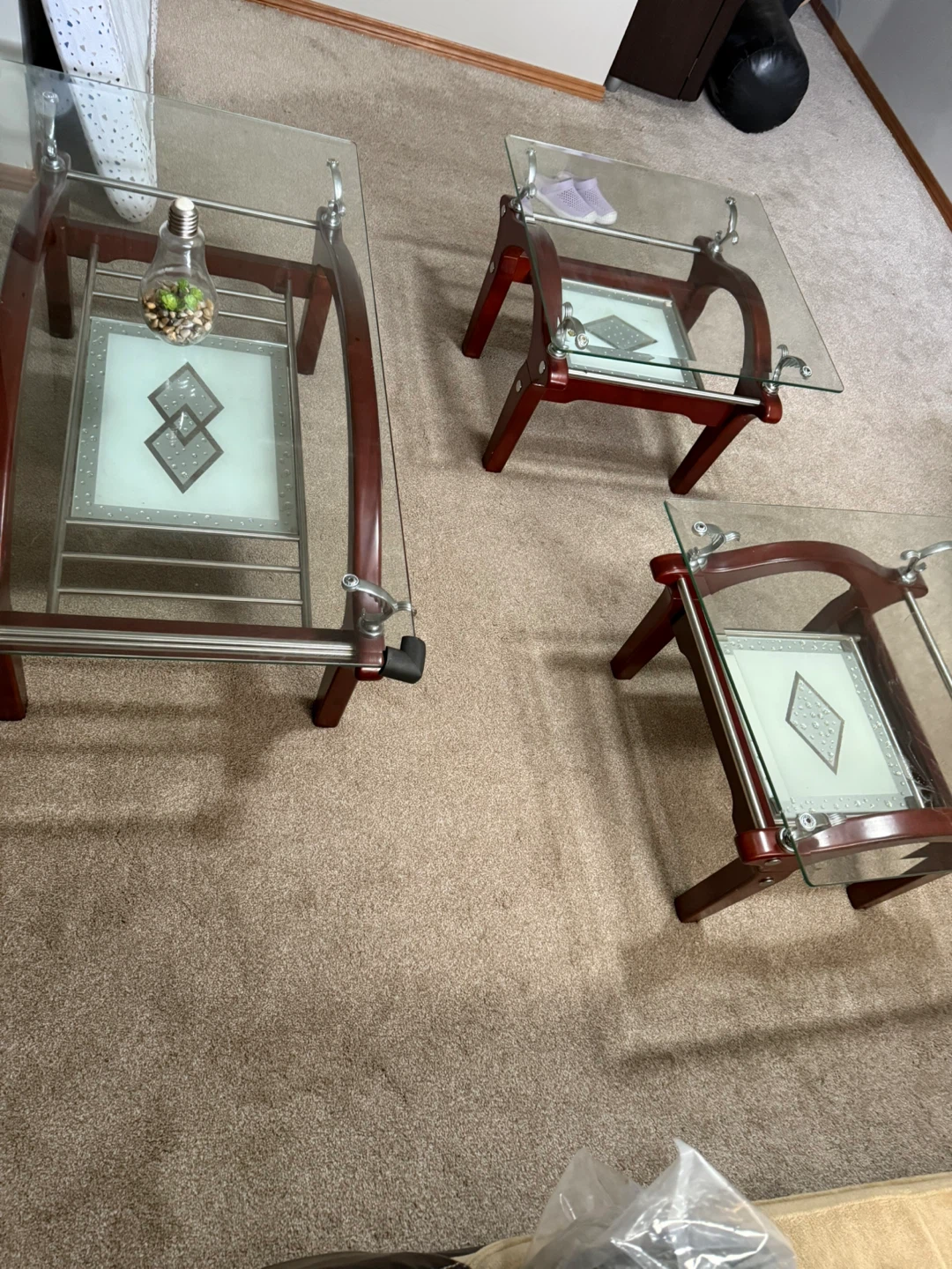 Glass Top Coffee Tables (Set of 3)